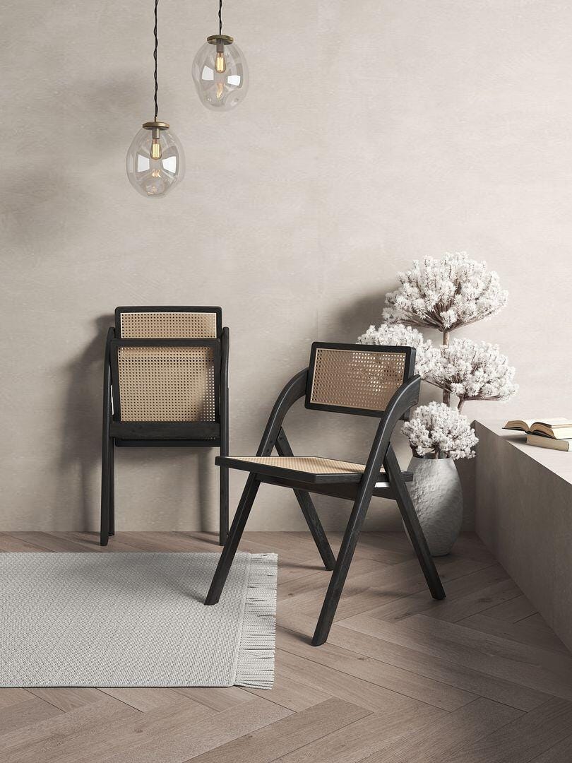 Manhattan Comfort Lambinet Dining Chair (Set of 4), Black/Natural Cane, rollover