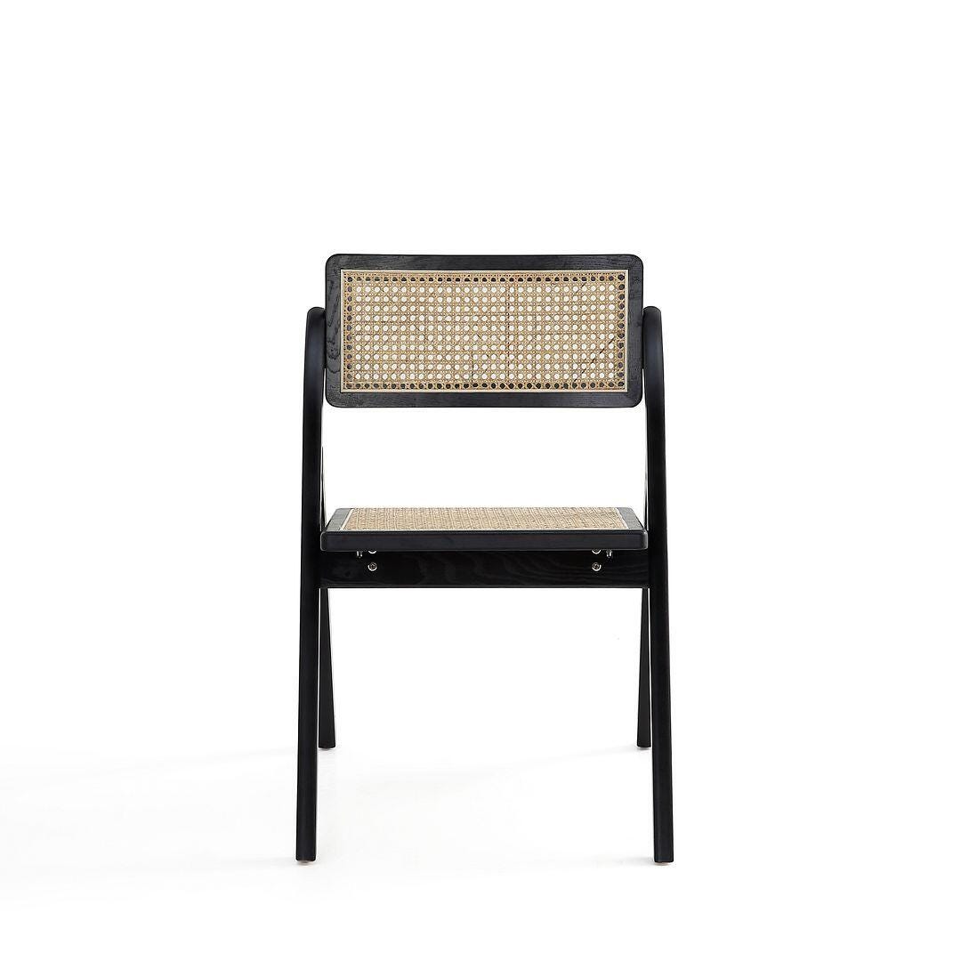 Manhattan Comfort Lambinet Dining Chair (Set of 4), Black/Natural Cane, large