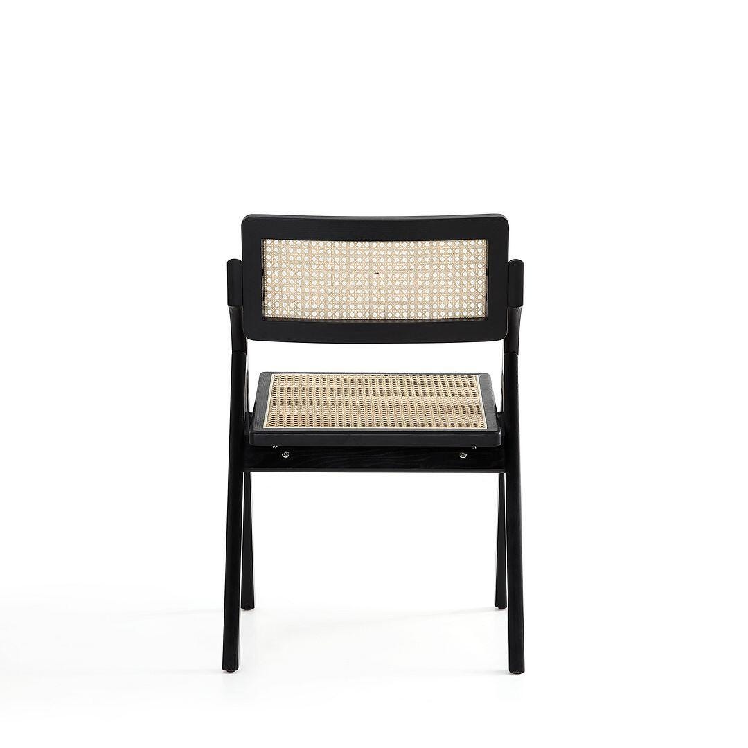 Manhattan Comfort Lambinet Dining Chair (Set of 4), Black/Natural Cane, large