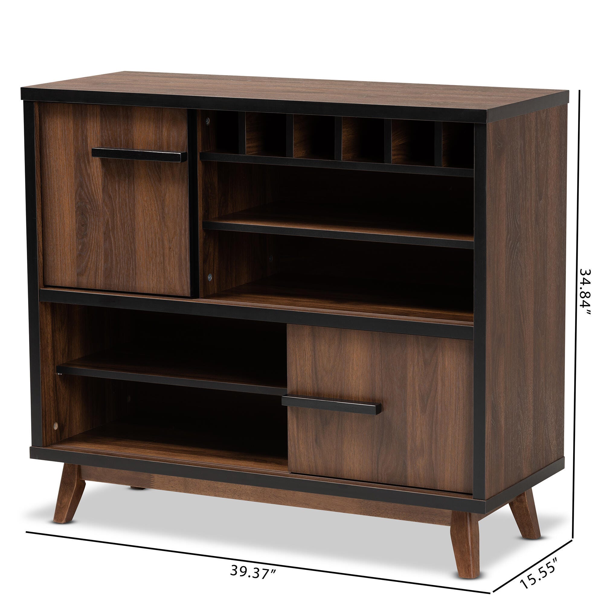 Margo Two-Tone Walnut Brown and Black Finished Wood Wine Storage Cabinet, , large