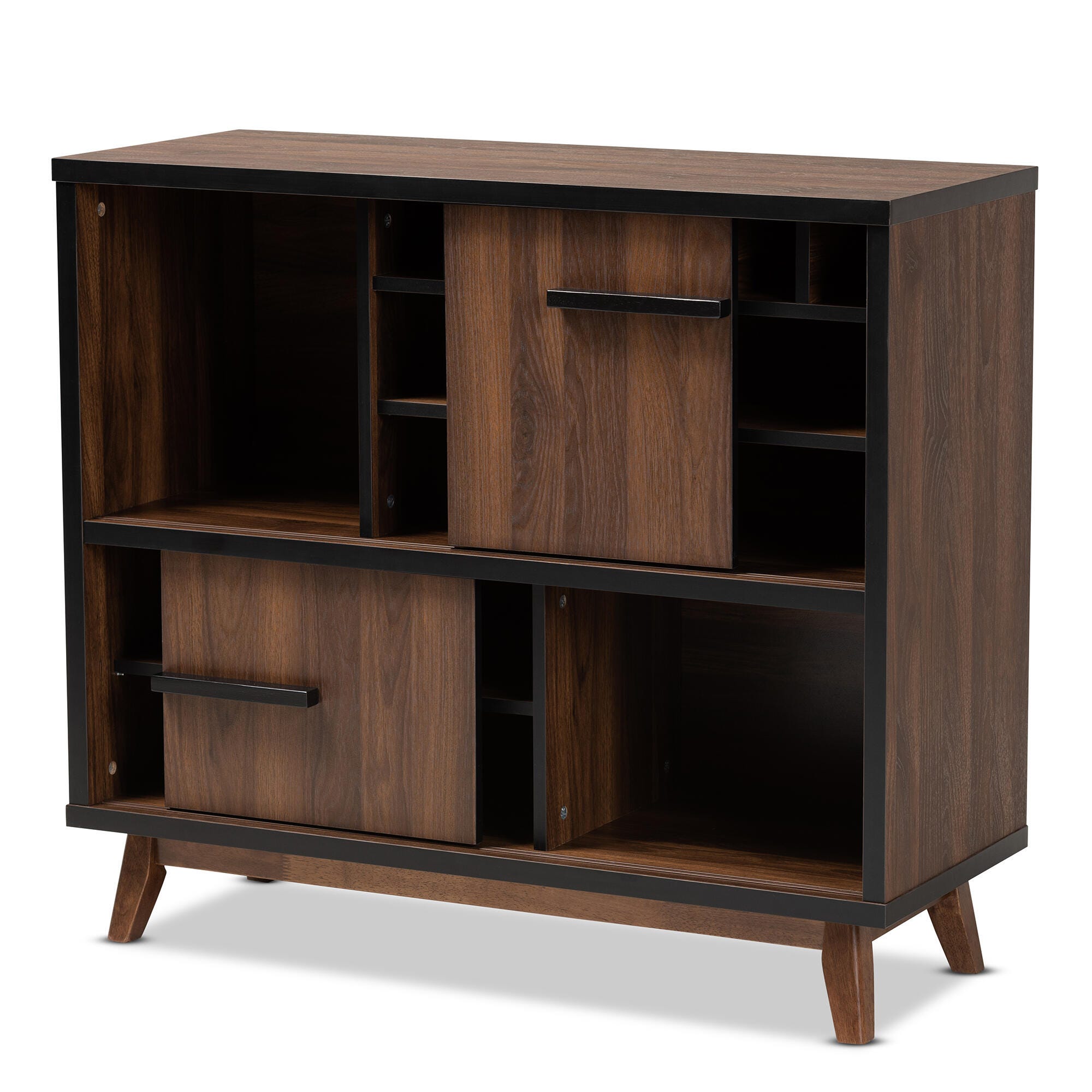 Margo Two-Tone Walnut Brown and Black Finished Wood Wine Storage Cabinet, , large