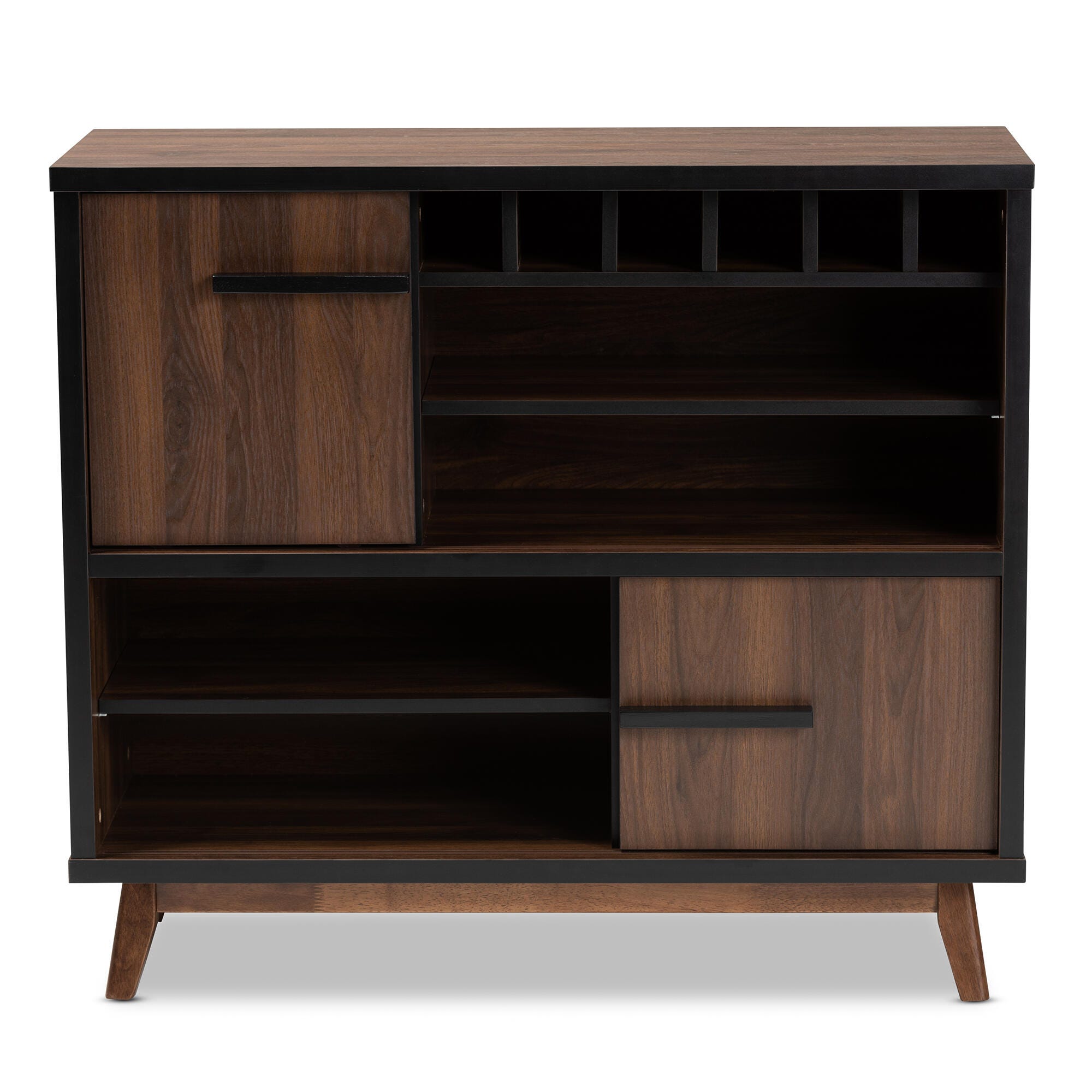 Margo Two-Tone Walnut Brown and Black Finished Wood Wine Storage Cabinet, , large