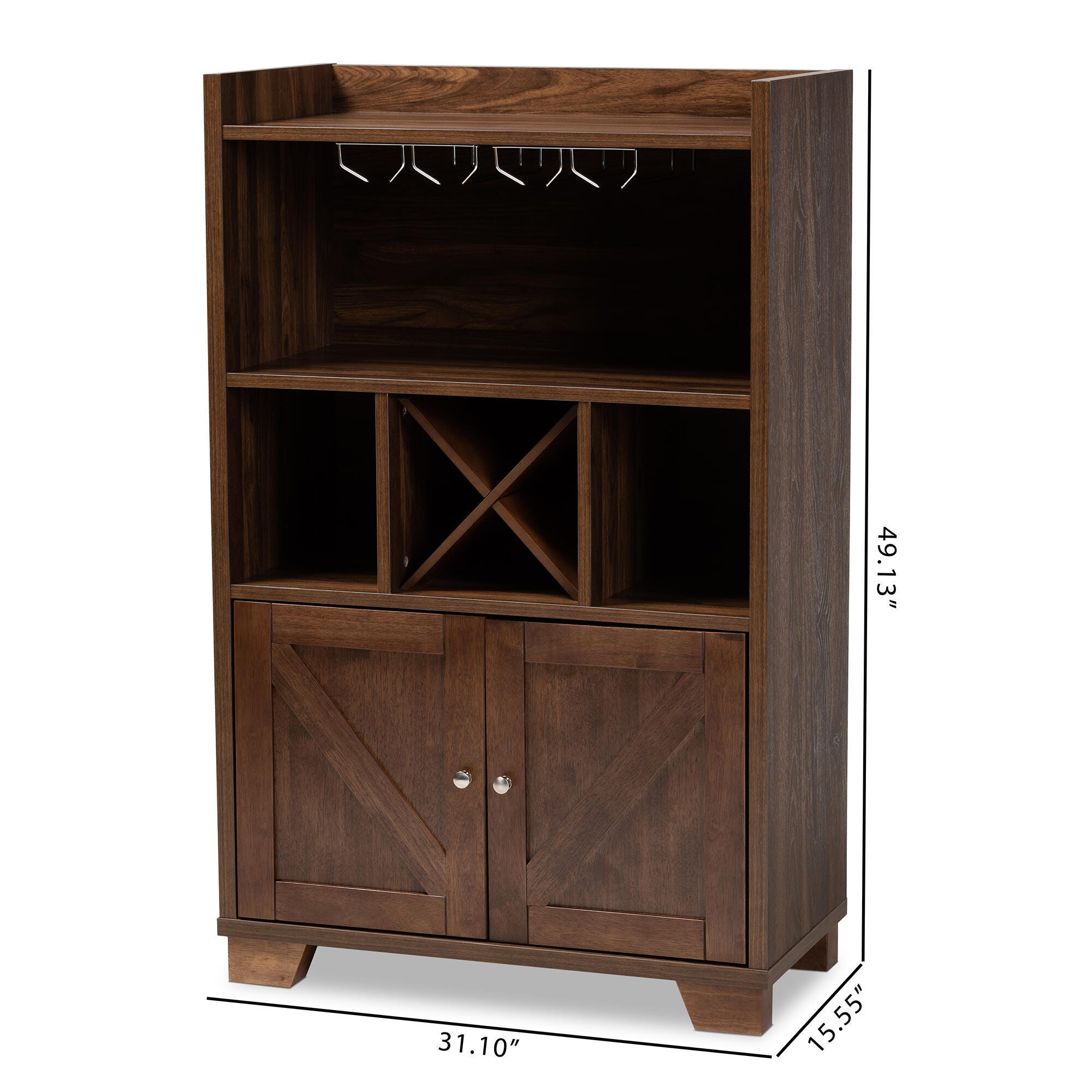 Carrie Transitional Farmhouse Walnut Brown Finished Wood Wine Storage Cabinet, , large