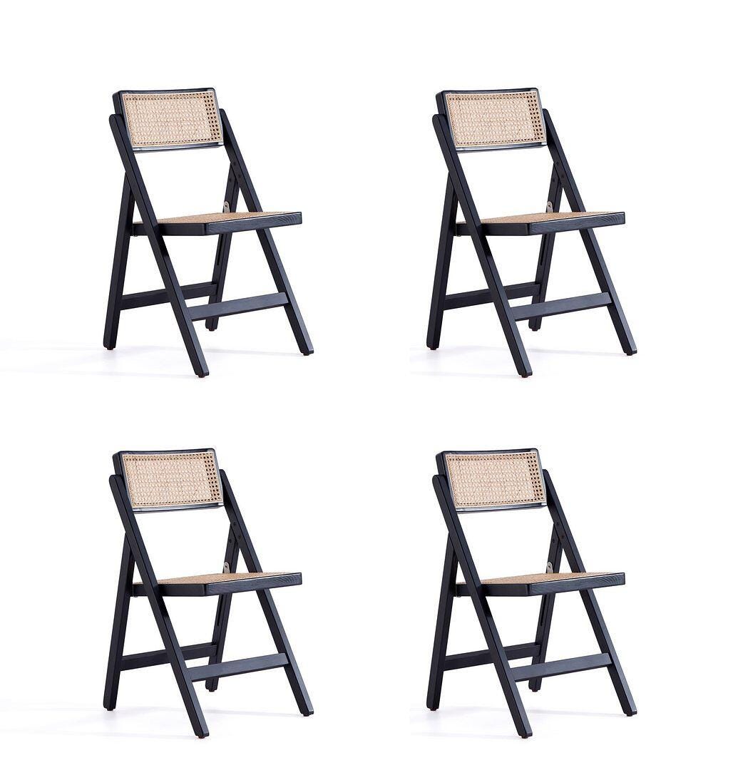 Manhattan Comfort Pullman Dining Chair (Set of 4), Black/Natural Cane, large