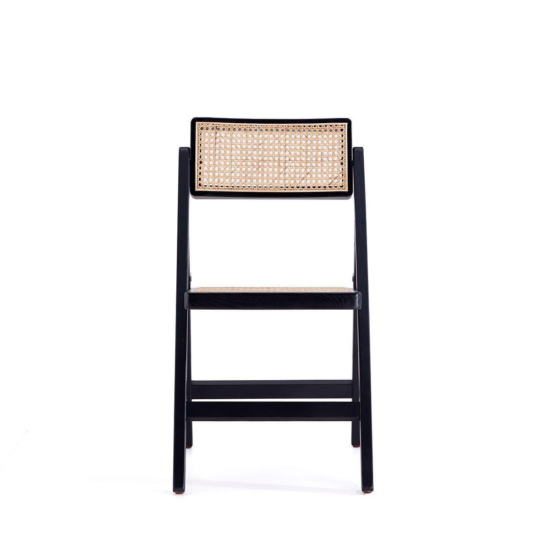 Manhattan Comfort Pullman Dining Chair (Set of 4), Black/Natural Cane, large