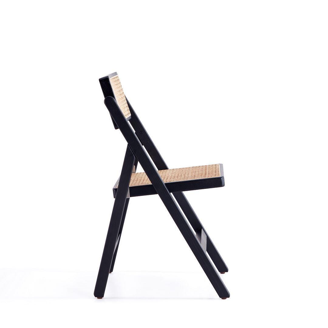 Manhattan Comfort Pullman Dining Chair (Set of 4), Black/Natural Cane, large