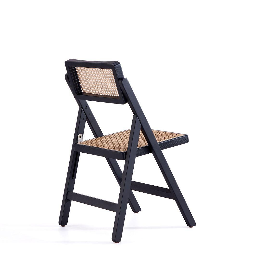 Manhattan Comfort Pullman Dining Chair (Set of 4), Black/Natural Cane, large