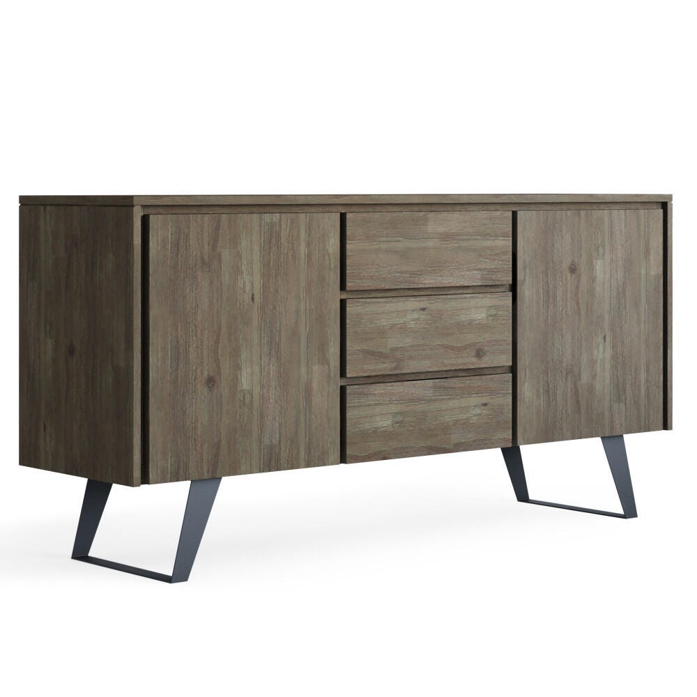 Lowry Solid Acacia Wood and Metal 60 inch WideRectangle Modern Industrial Sideboard Buffet, Gray, large