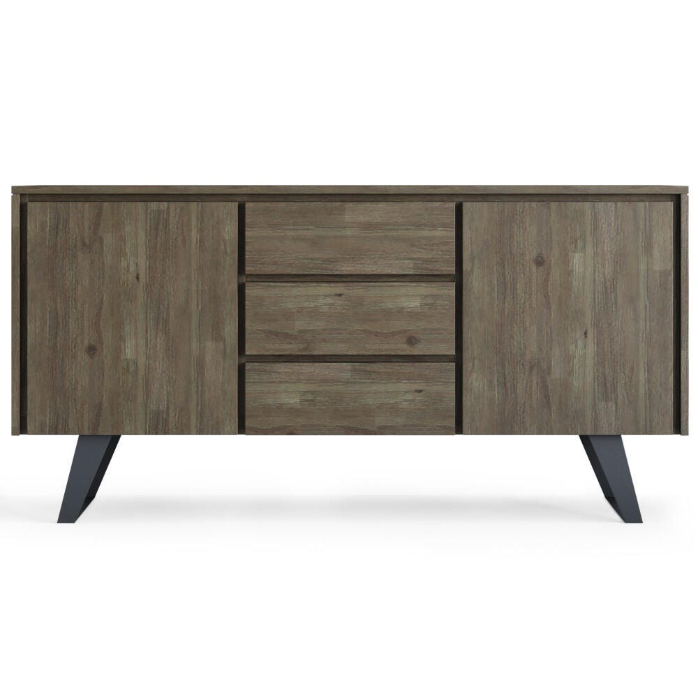 Lowry Solid Acacia Wood and Metal 60 inch WideRectangle Modern Industrial Sideboard Buffet, Gray, large