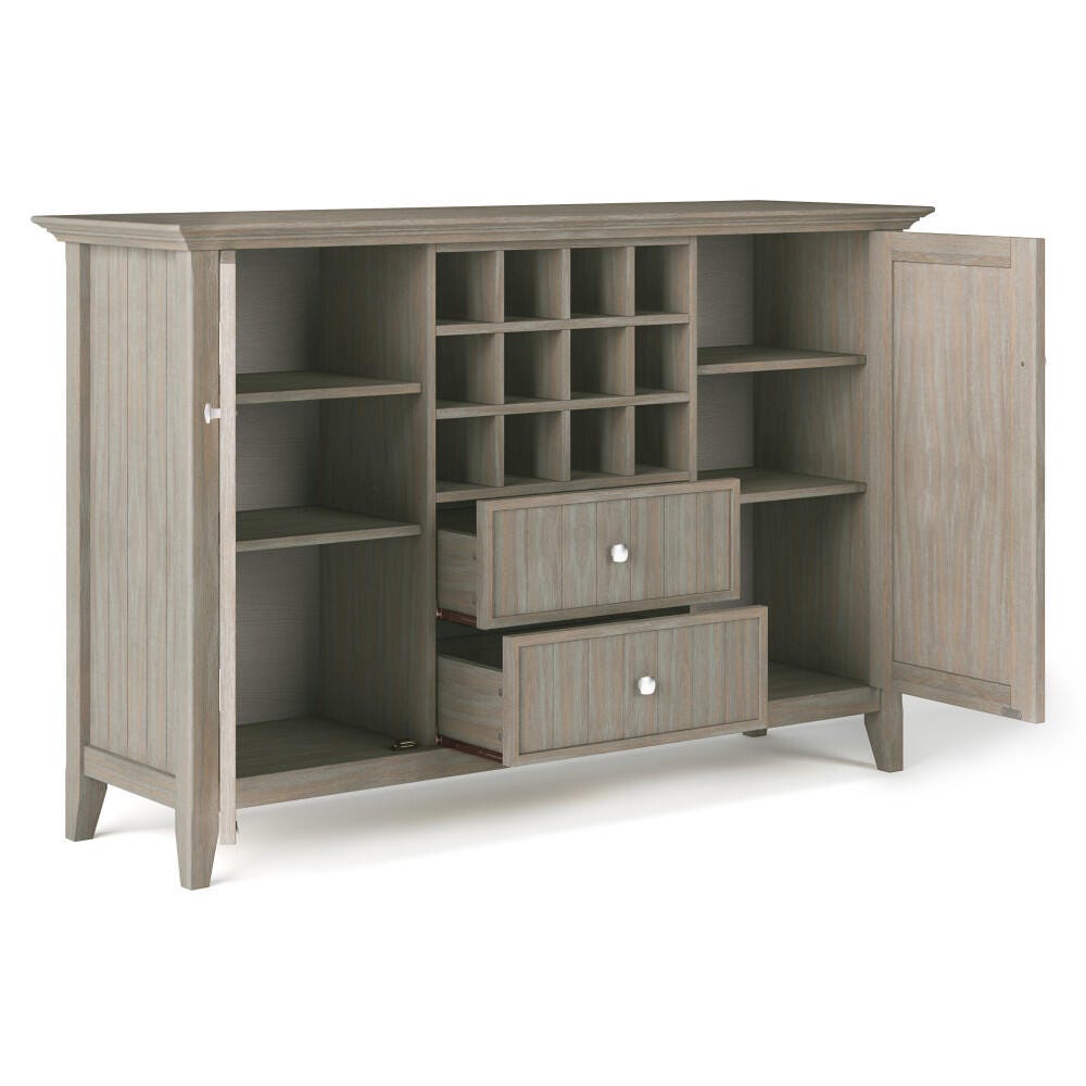 Bedford Solid Wood 54 inch Wide Rustic Sideboard Buffet and Winerack, Distressed Gray, large