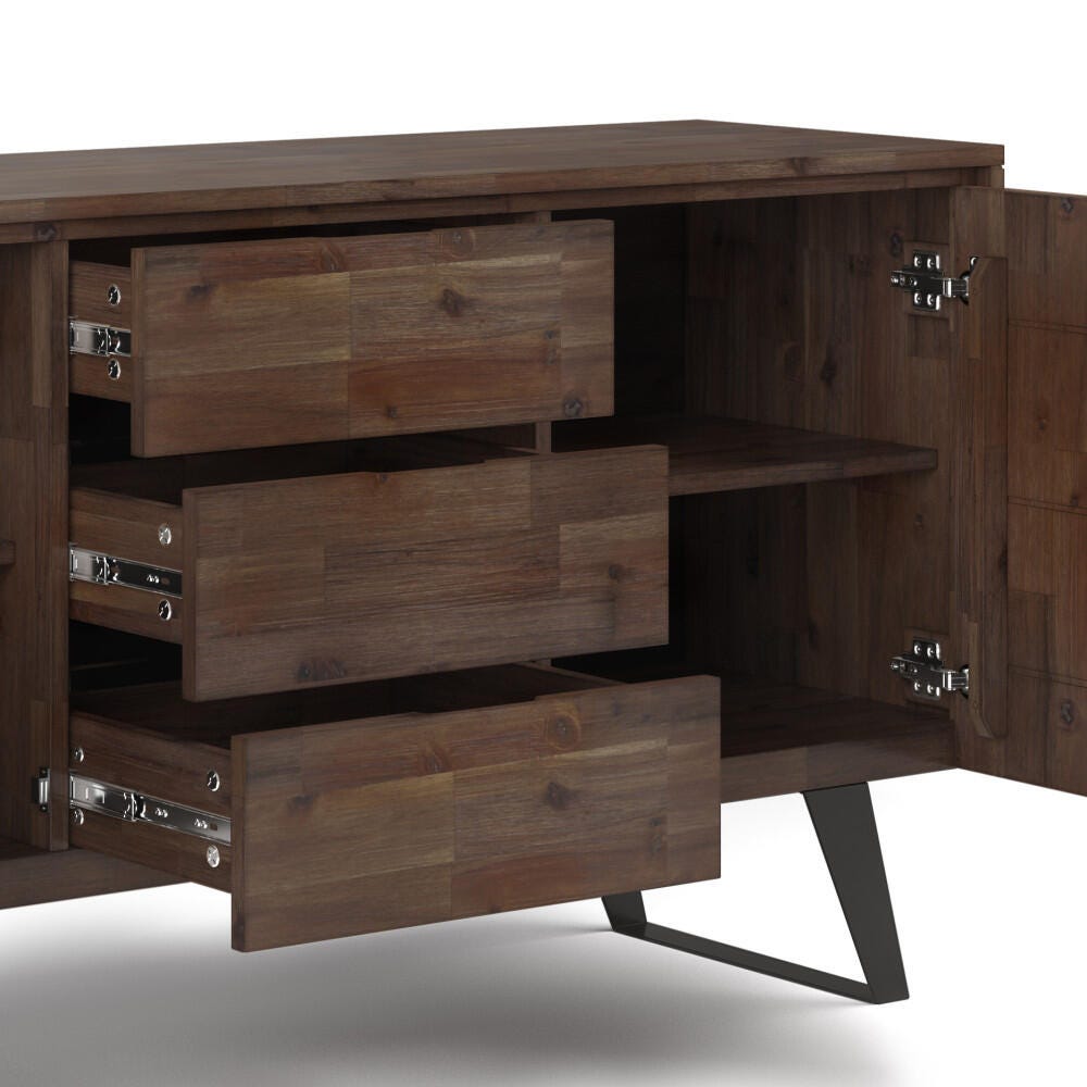 Lowry Solid Acacia Wood and Metal 60 inch Industrial Sideboard Buffet, Brown, large
