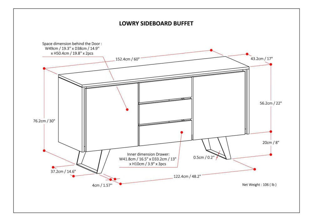 Lowry Solid Acacia Wood and Metal 60 inch Industrial Sideboard Buffet, Brown, large