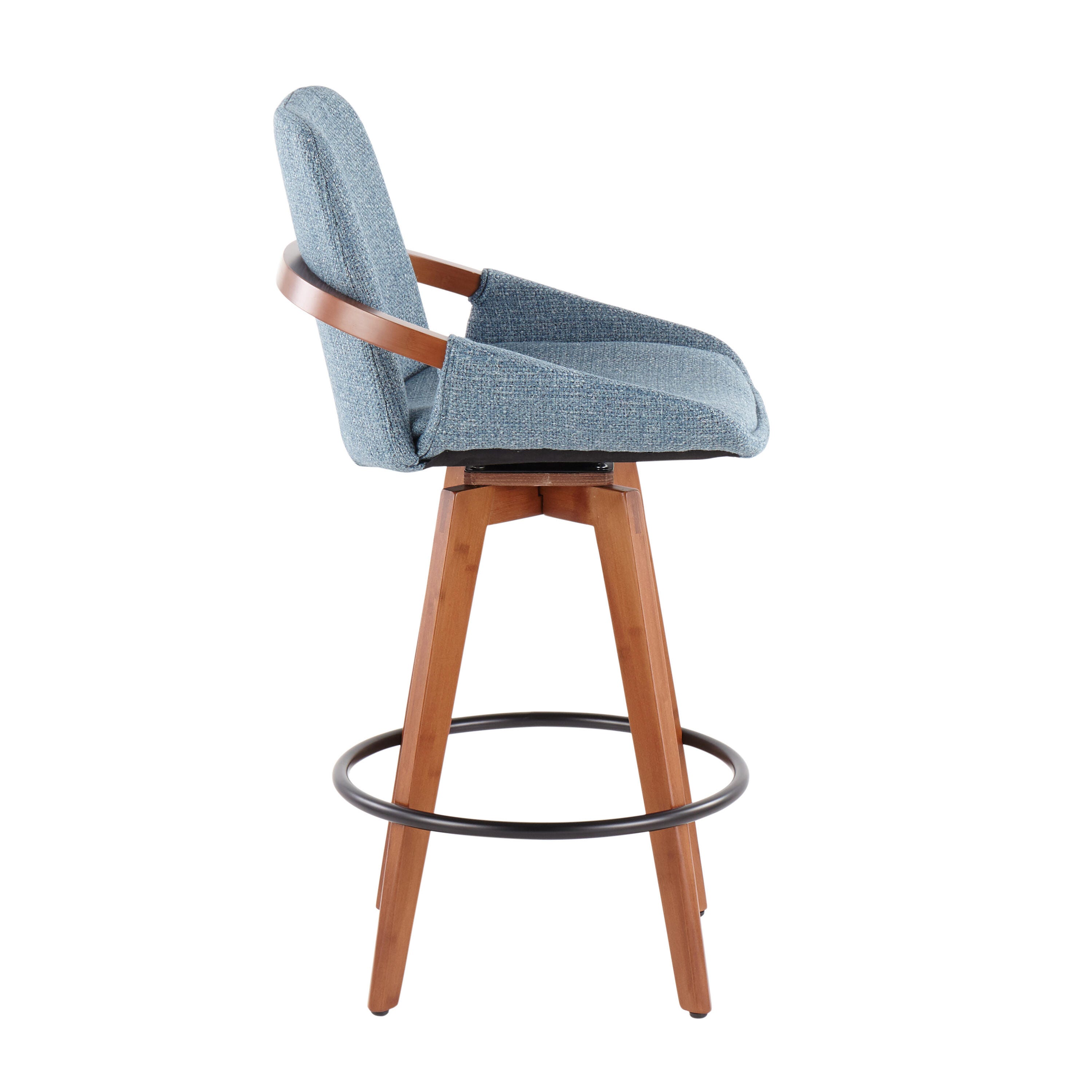 Cosmo Mid-Century Counter Stool in Walnut and Blue Noise Fabric, Walnut/Blue/Black, large