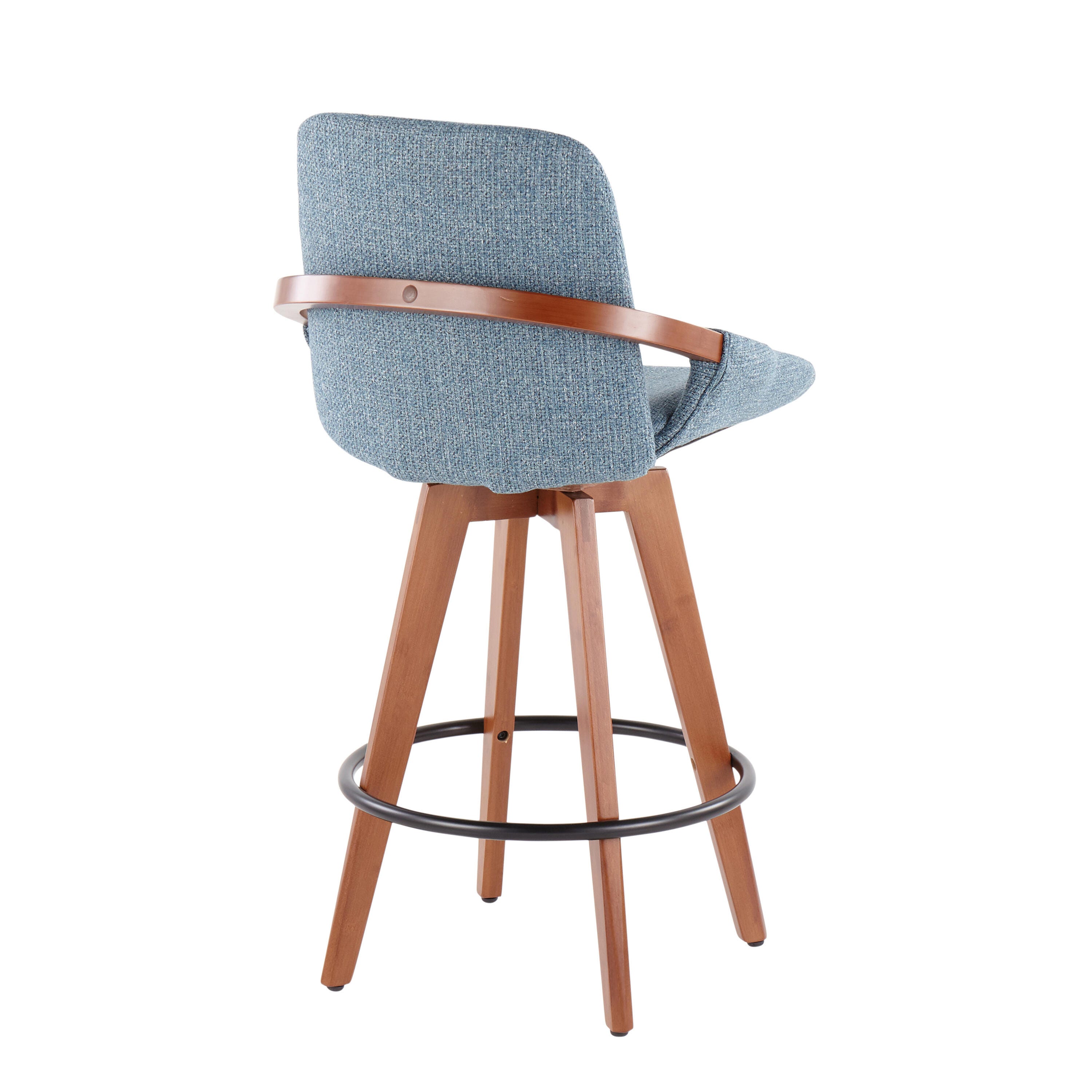 Cosmo Mid-Century Counter Stool in Walnut and Blue Noise Fabric, Walnut/Blue/Black, large