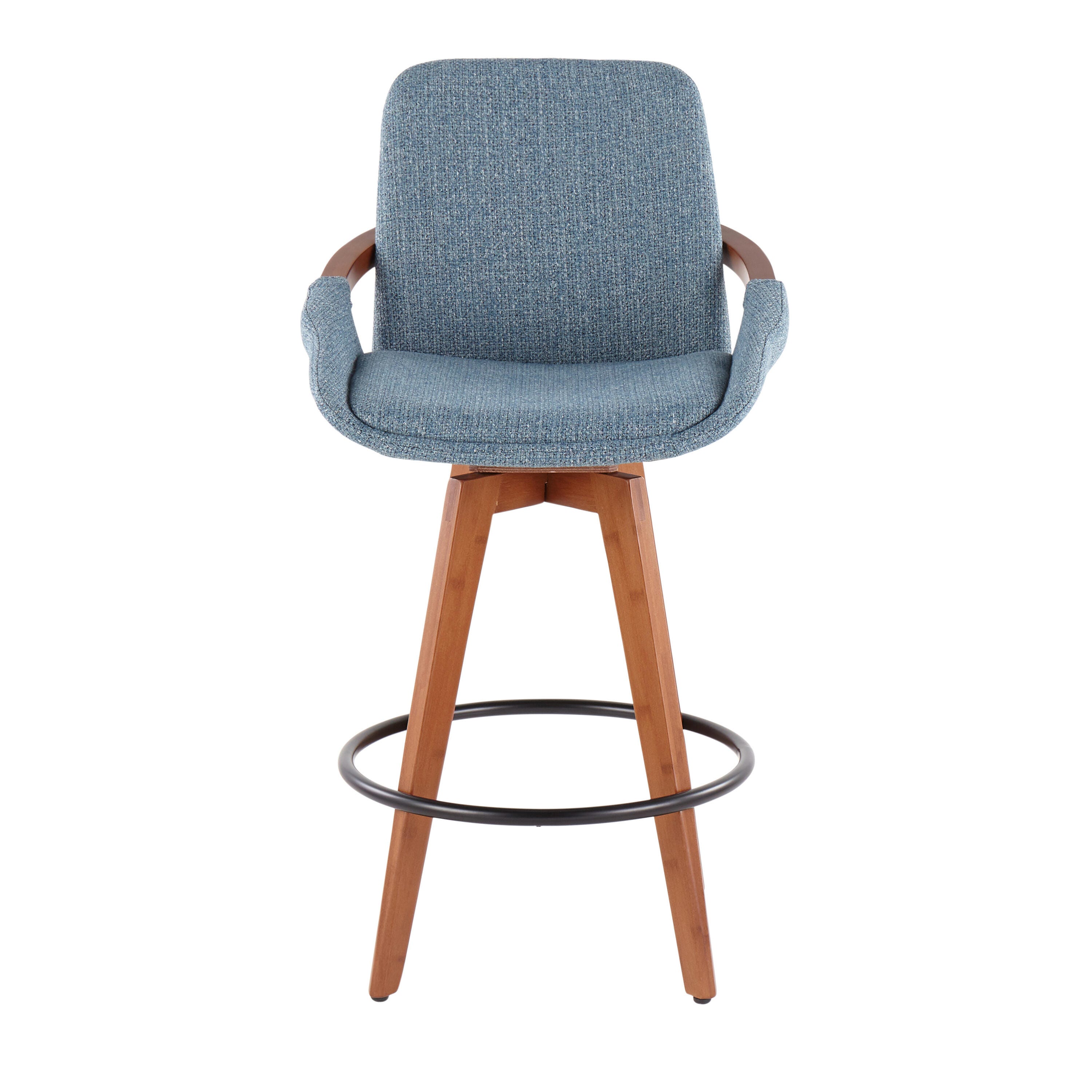 Cosmo Mid-Century Counter Stool in Walnut and Blue Noise Fabric, Walnut/Blue/Black, large