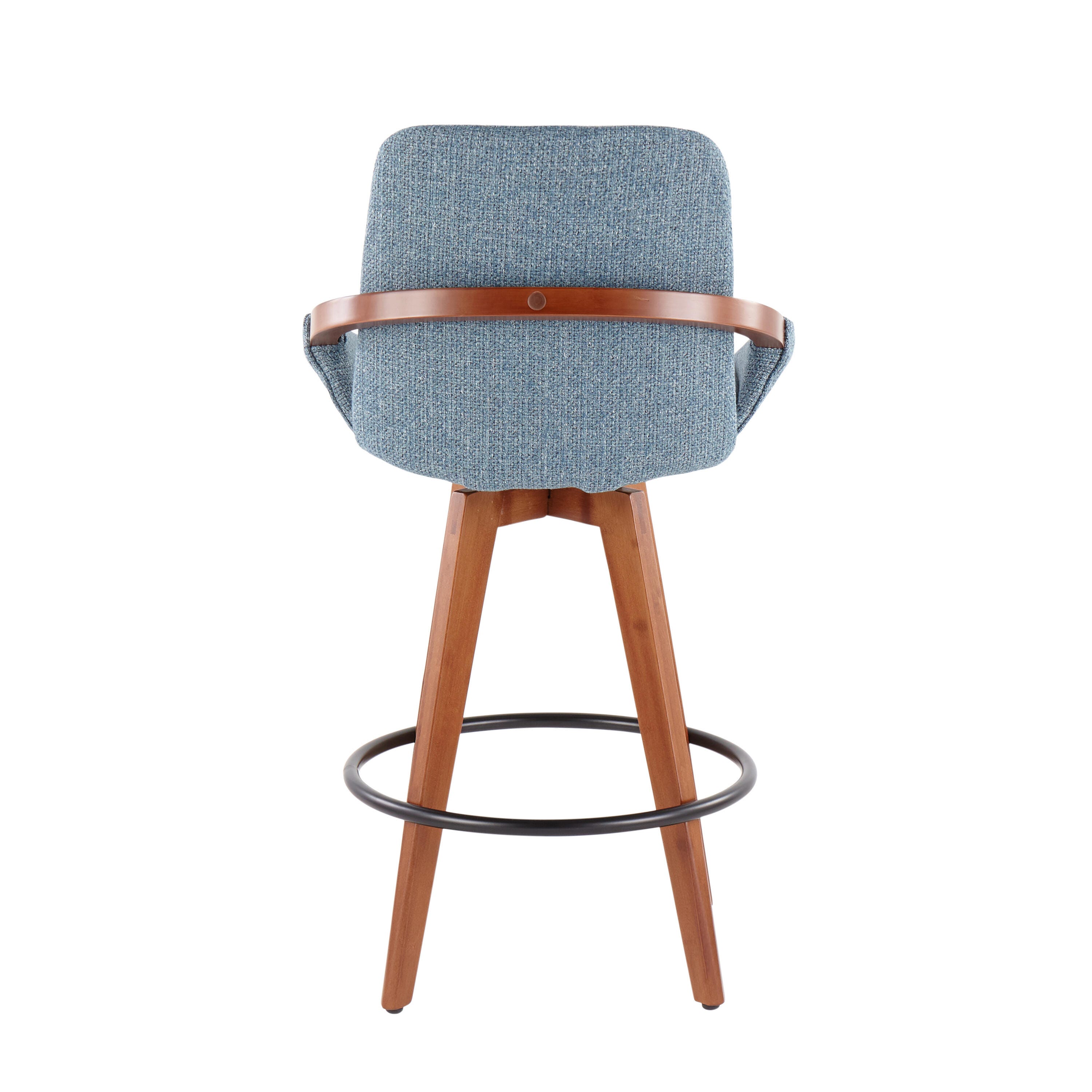 Cosmo Mid-Century Counter Stool in Walnut and Blue Noise Fabric, Walnut/Blue/Black, large