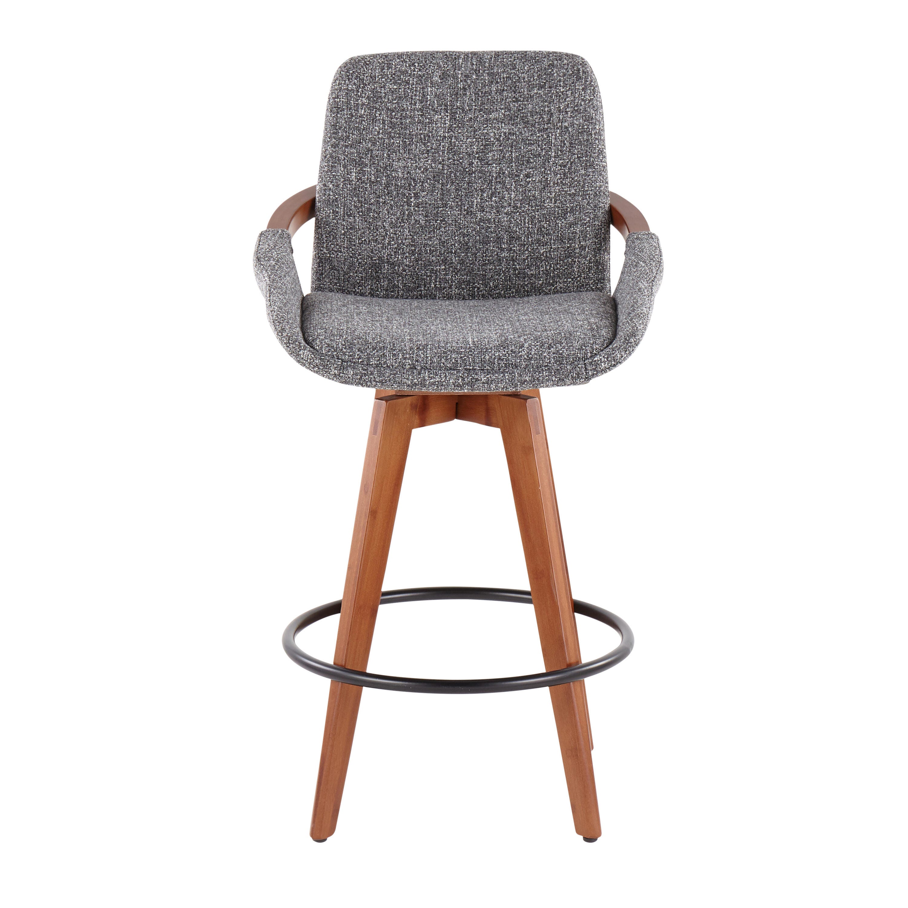 Cosmo Mid-Century Counter Stool in Walnut and Grey Noise Fabric, Walnut/Gray/Black, large