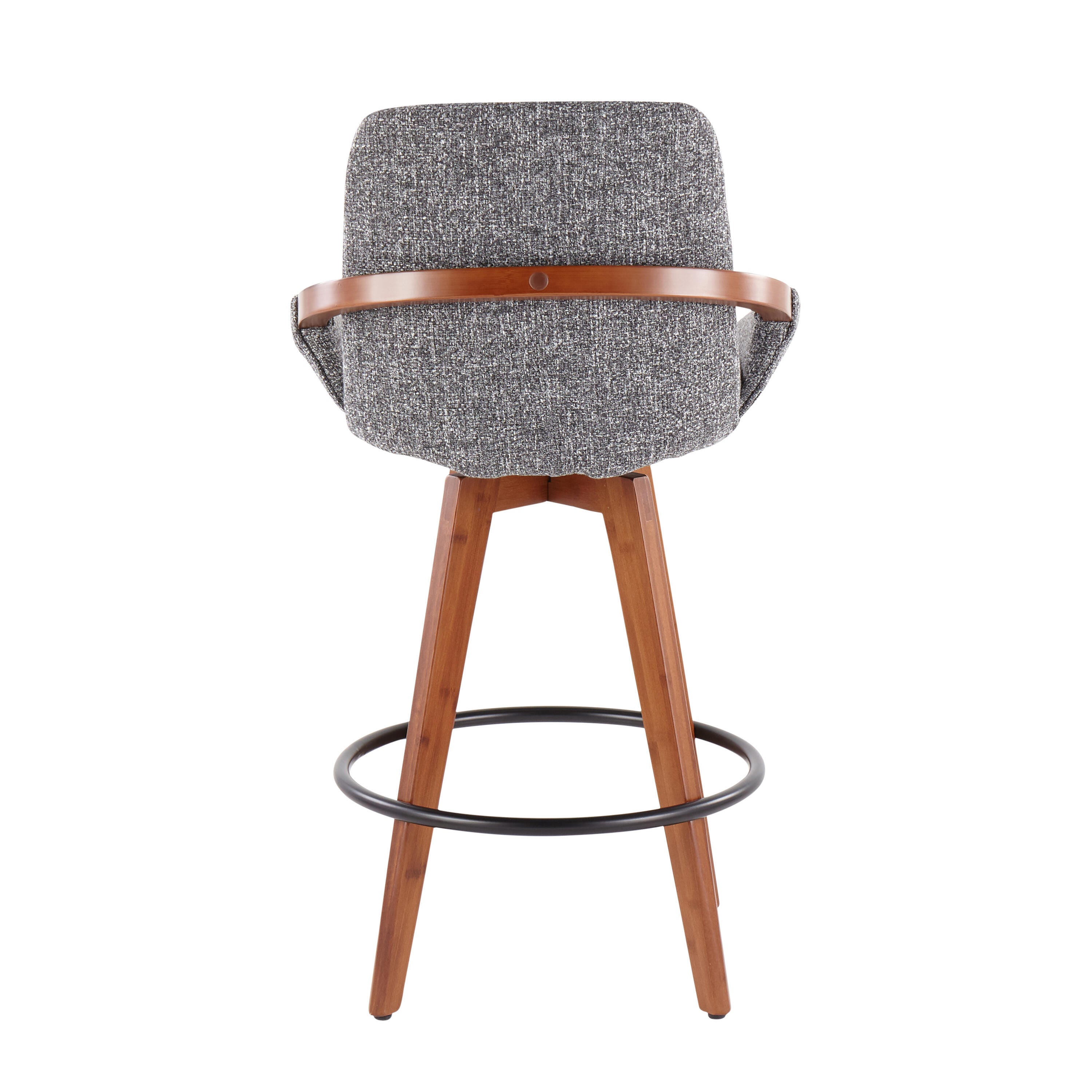 Cosmo Mid-Century Counter Stool in Walnut and Grey Noise Fabric, Walnut/Gray/Black, large