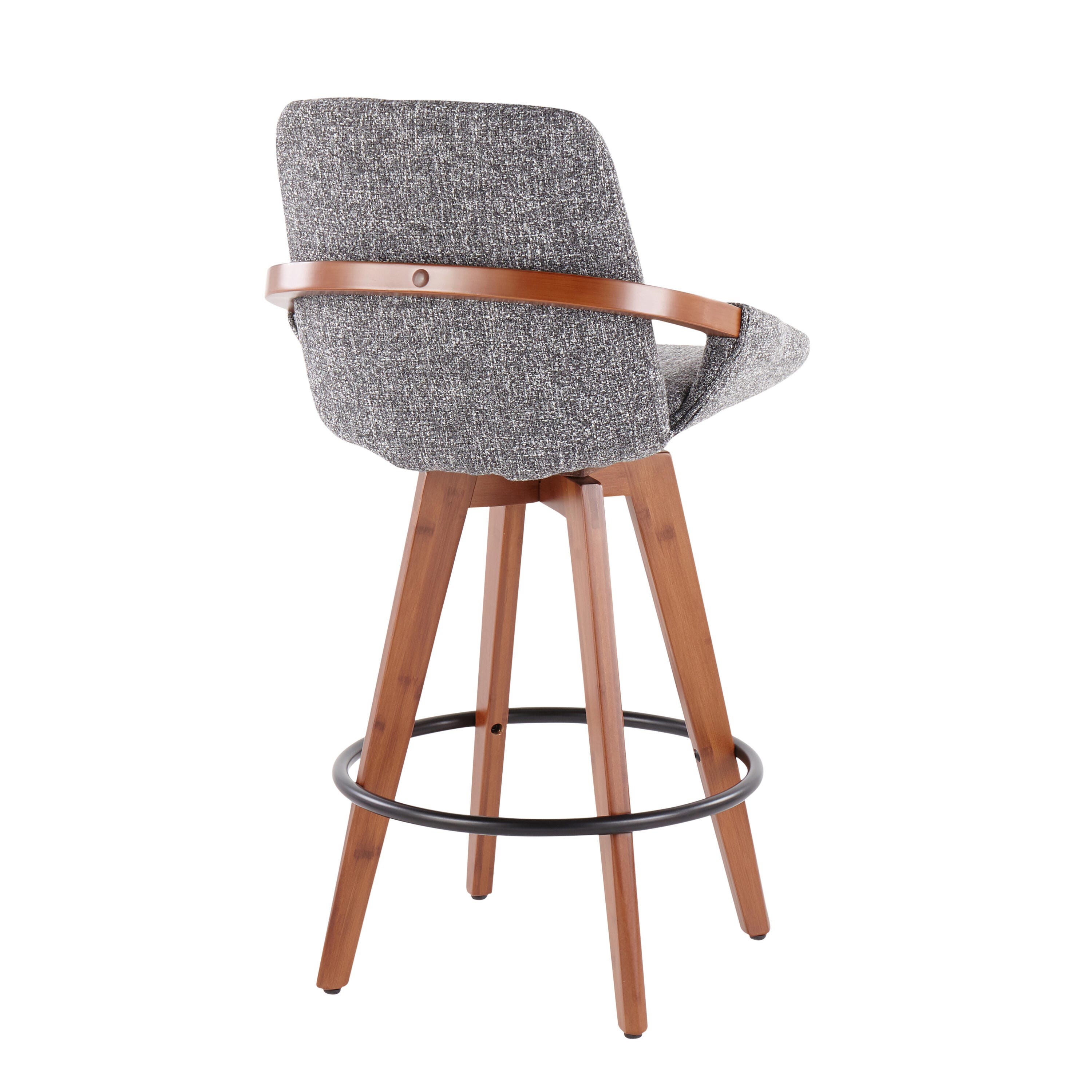 Cosmo Mid-Century Counter Stool in Walnut and Grey Noise Fabric, Walnut/Gray/Black, large