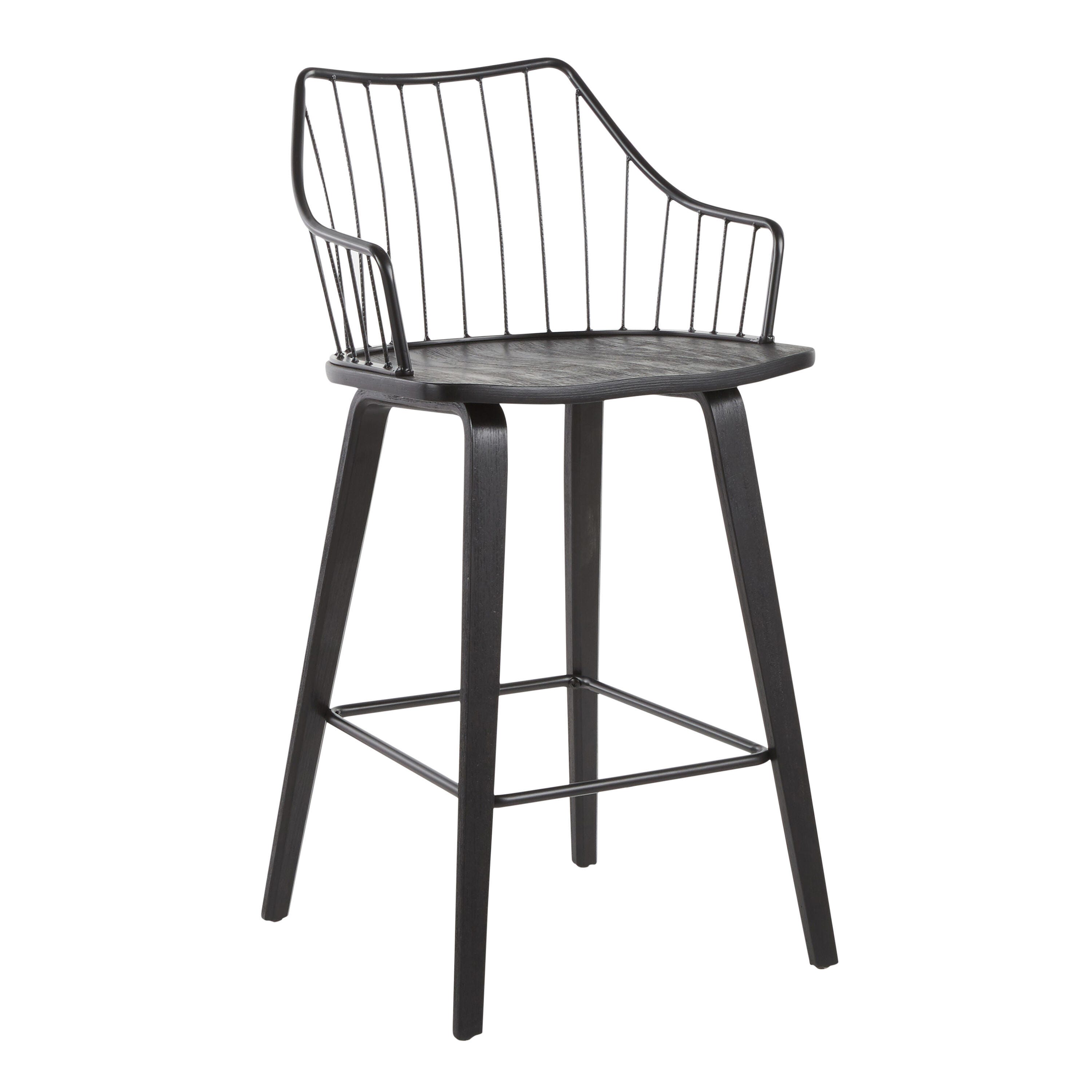 Winston Farmhouse Counter Stool in Black Wood and Black Metal, Black, large