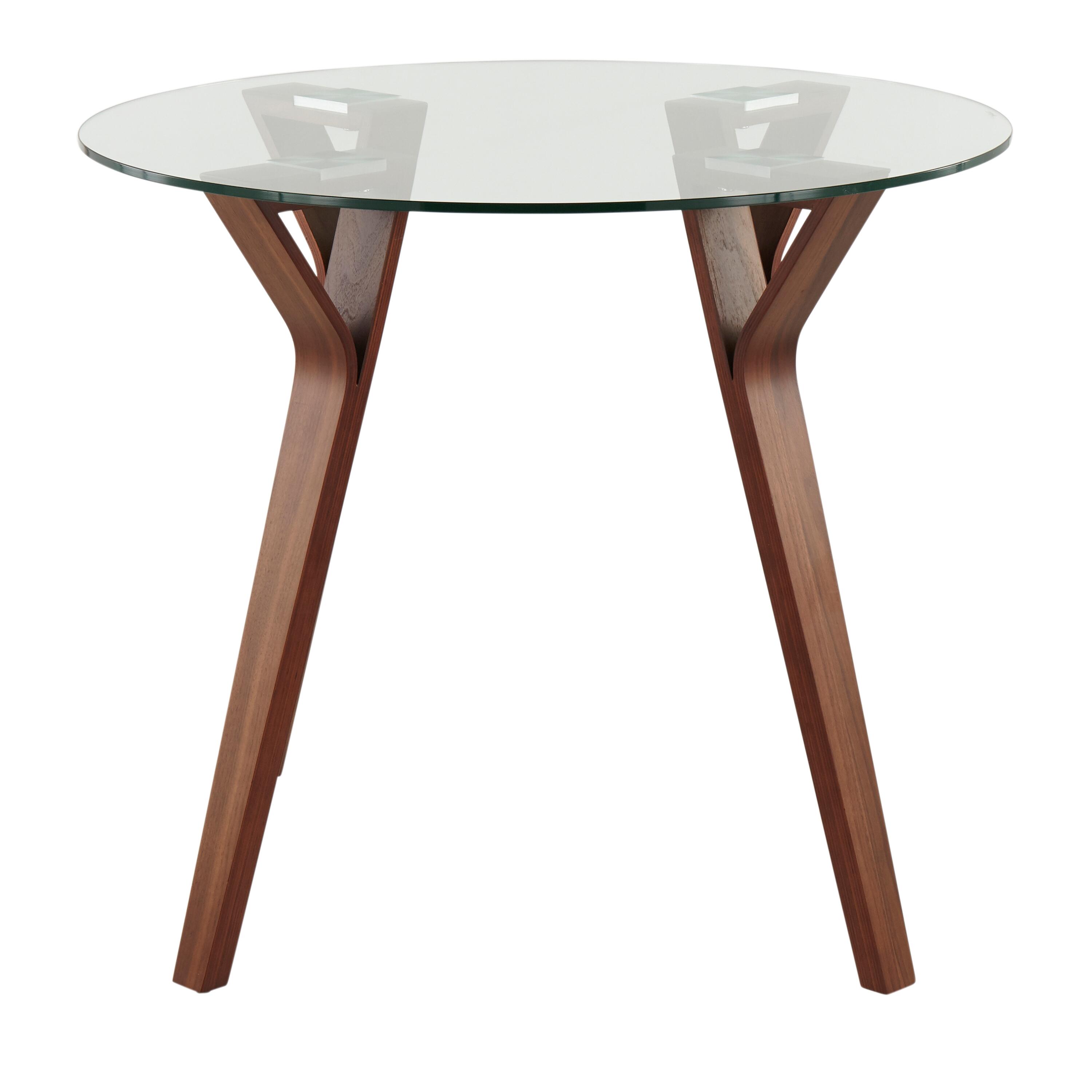 Folia Mid-Century Modern Round Dinette Table in Walnut Wood and Clear Glass, , large