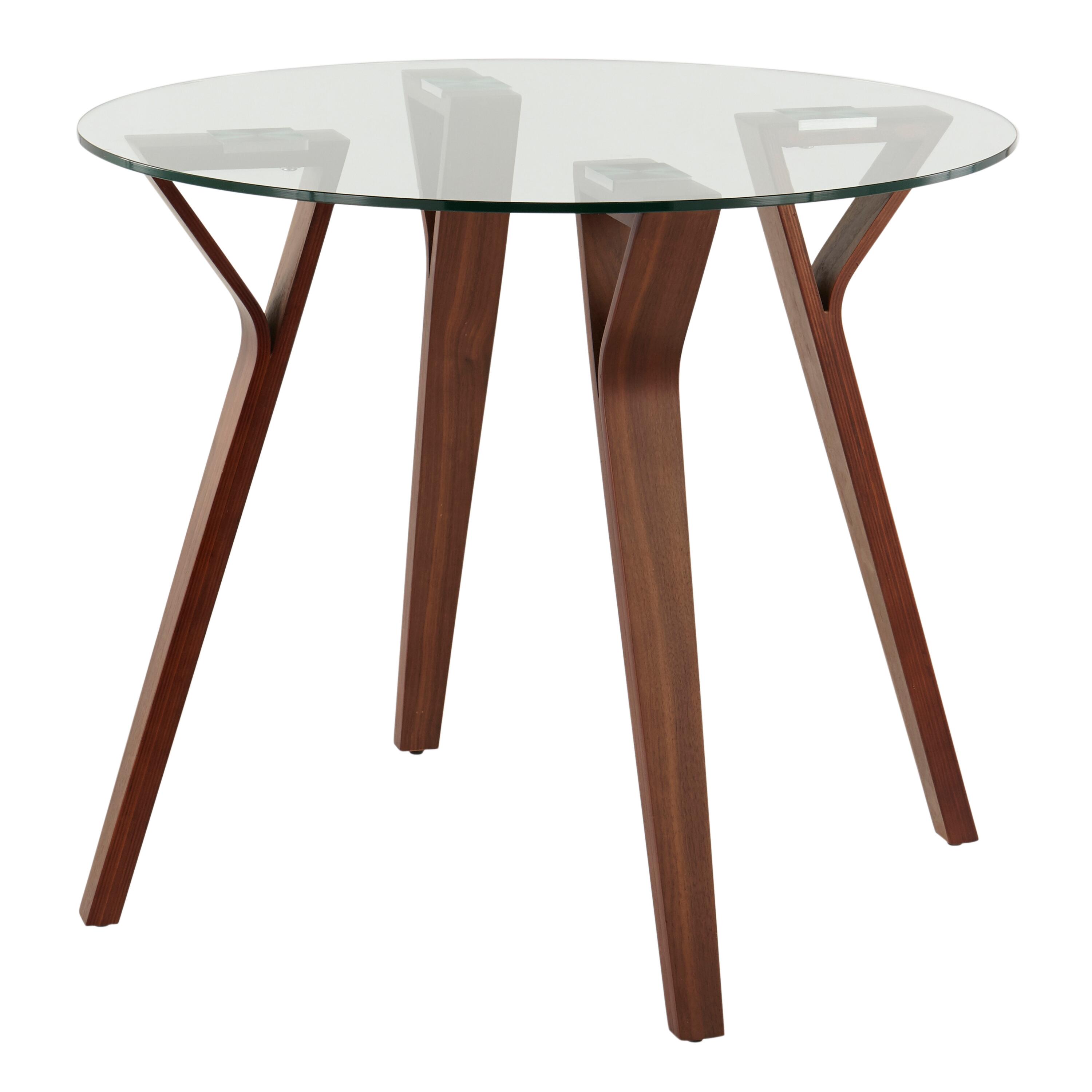 Folia Mid-Century Modern Round Dinette Table in Walnut Wood and Clear Glass, , large