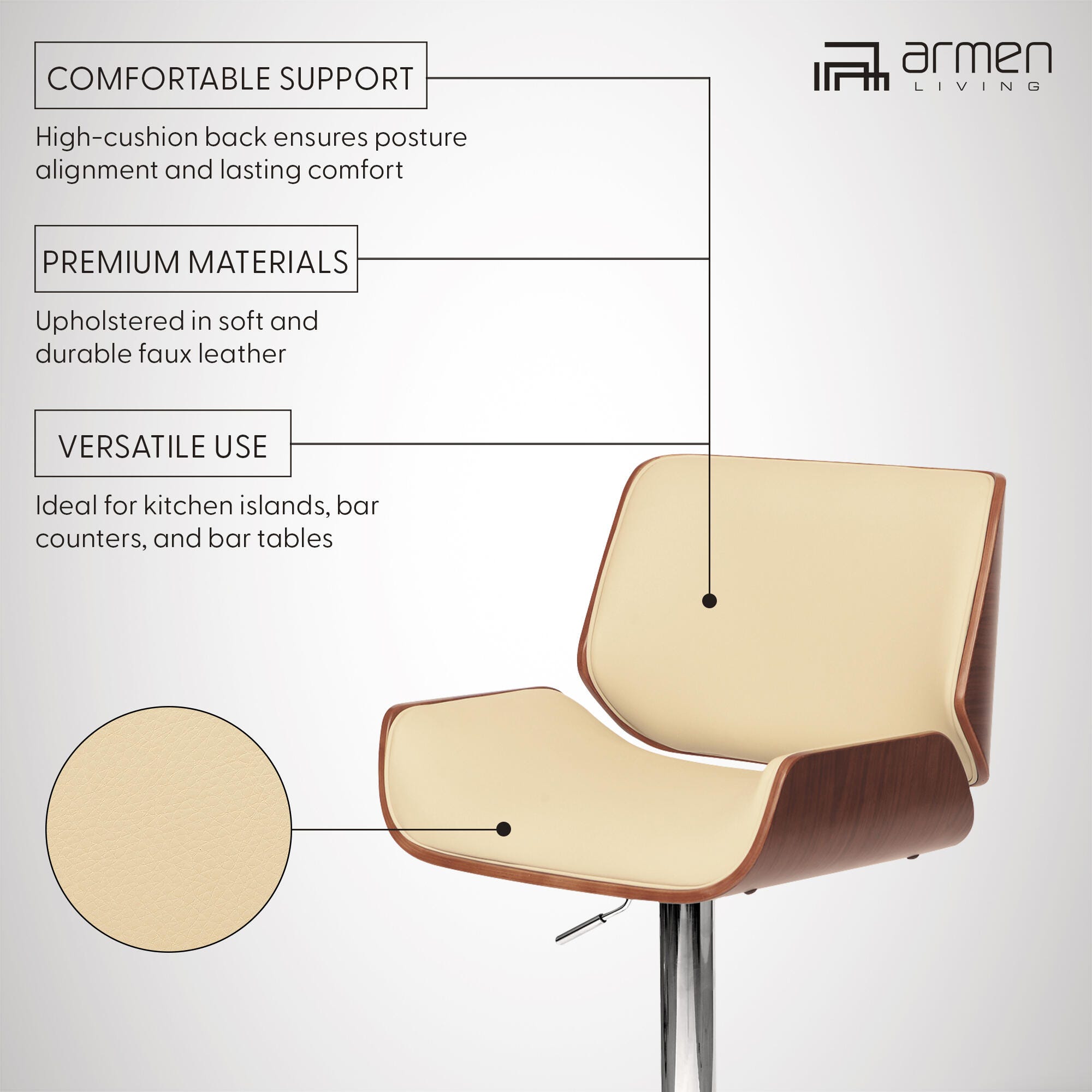 London London Barstool, Cream, large