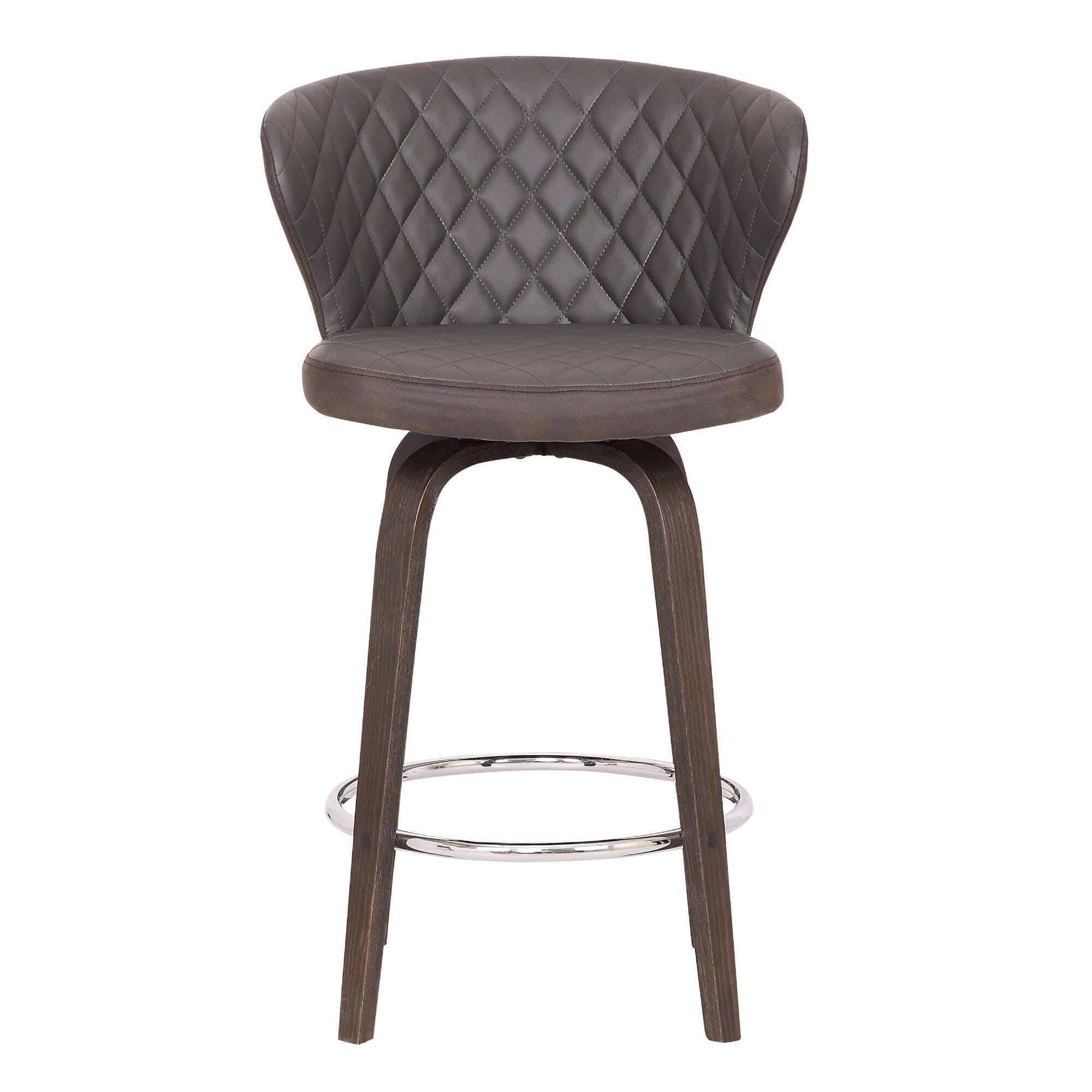 Mynette 30" Swivel Brown Faux Leather Bar Stool, Brown, large