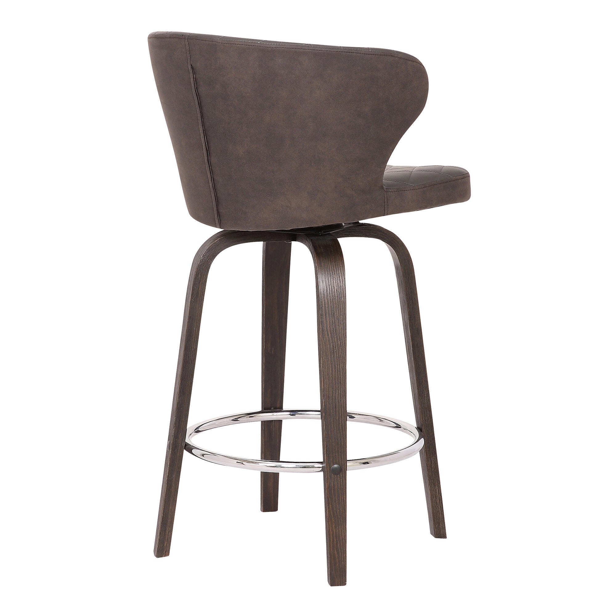 Mynette 30" Swivel Brown Faux Leather Bar Stool, Brown, large