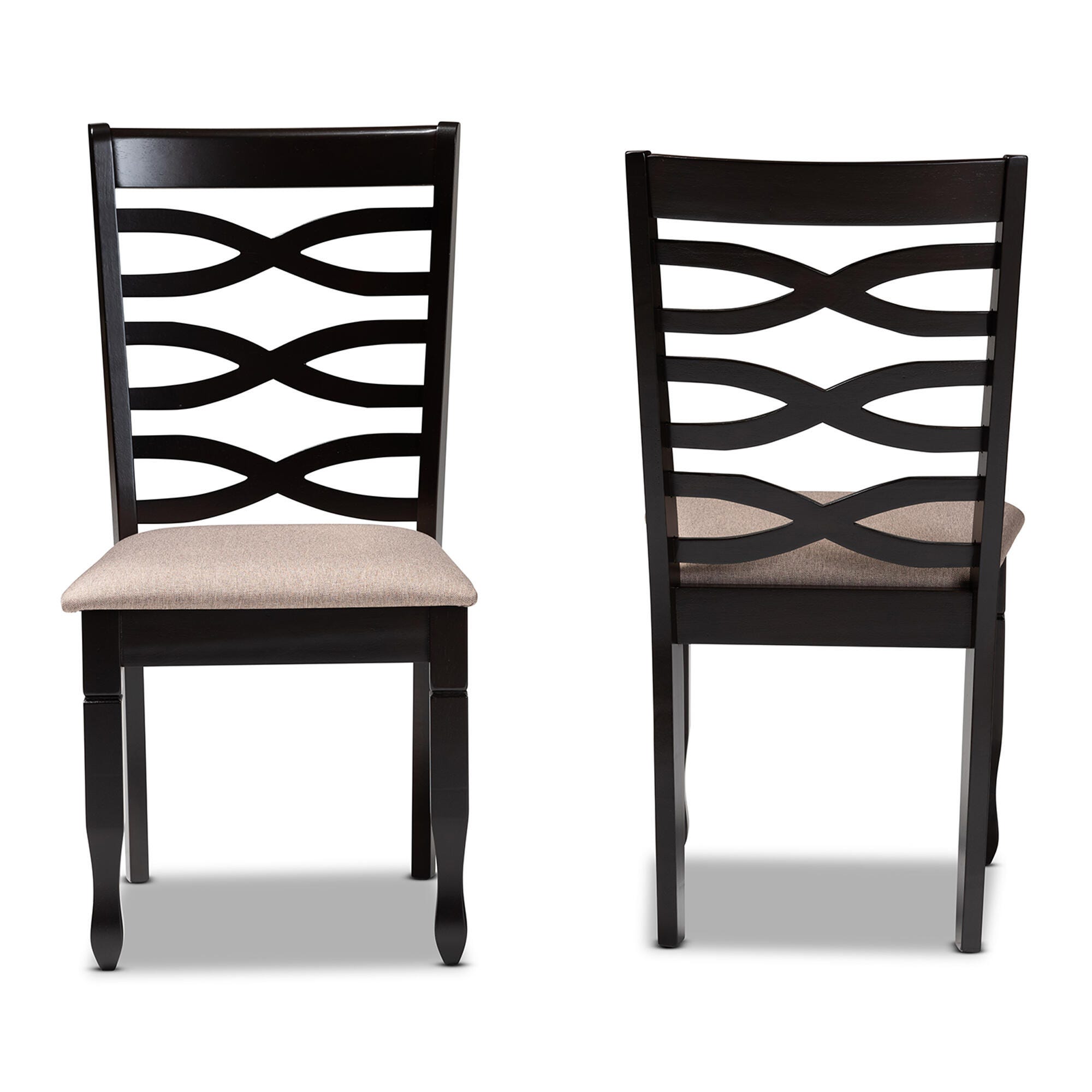 Baxton Studio Baxton Studio Lanier Modern and Contemporary Sand Fabric Upholstered Dark Brown Finished 2-Piece Wood Dining Chair Set, Sand/Dark Brown, large