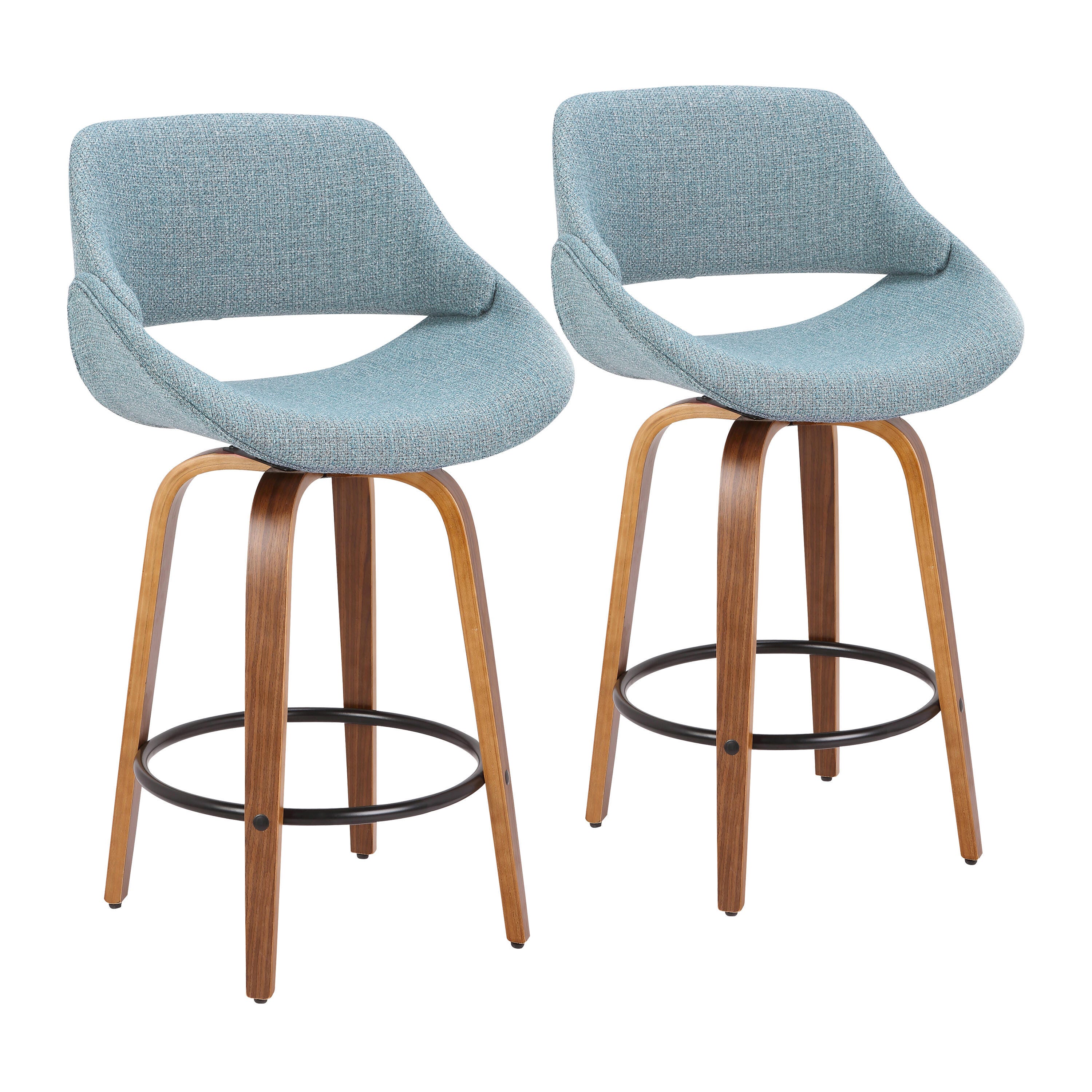 LumiSource Fabrico Counter Stool - Set of 2, Blue/Walnut, large