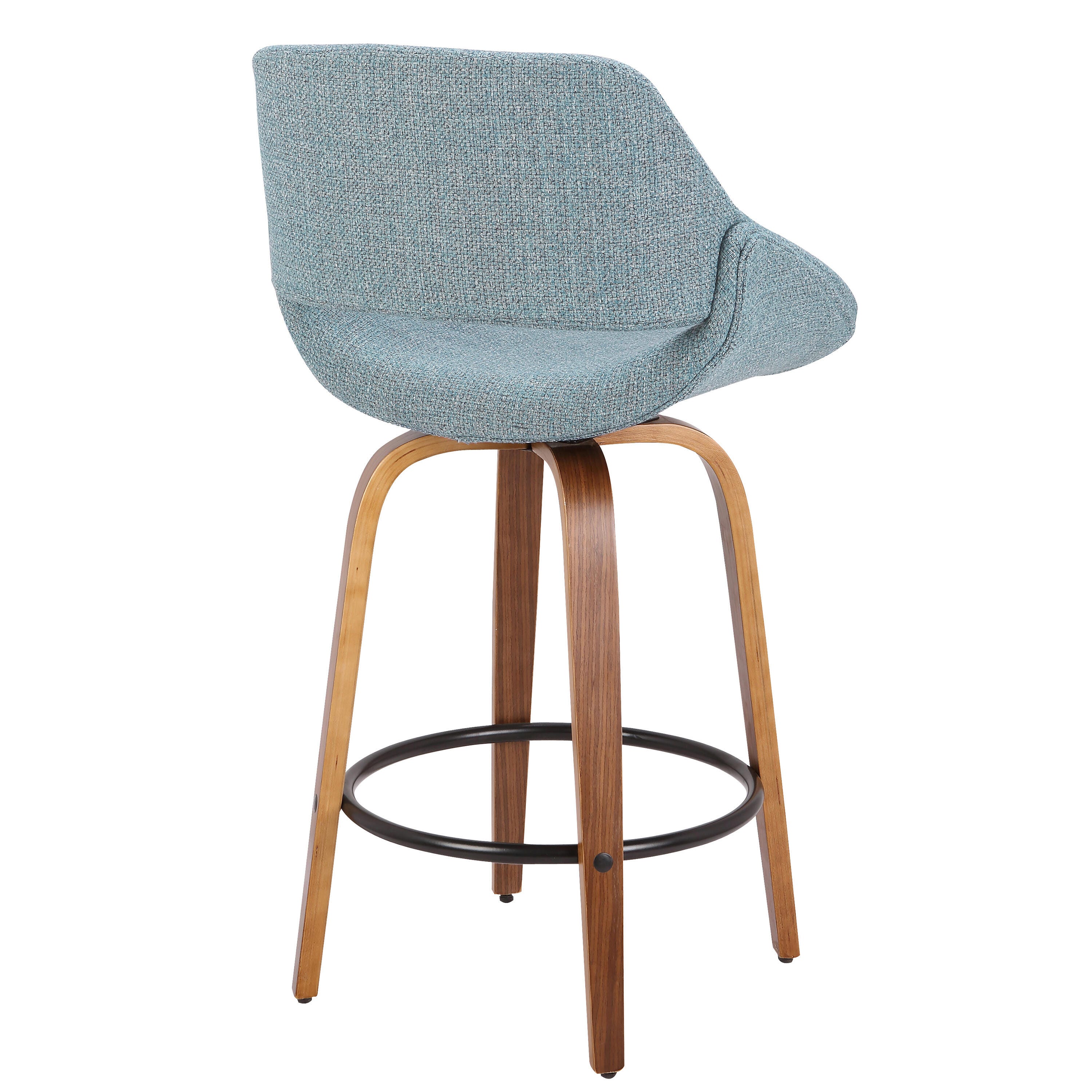LumiSource Fabrico Counter Stool - Set of 2, Blue/Walnut, large