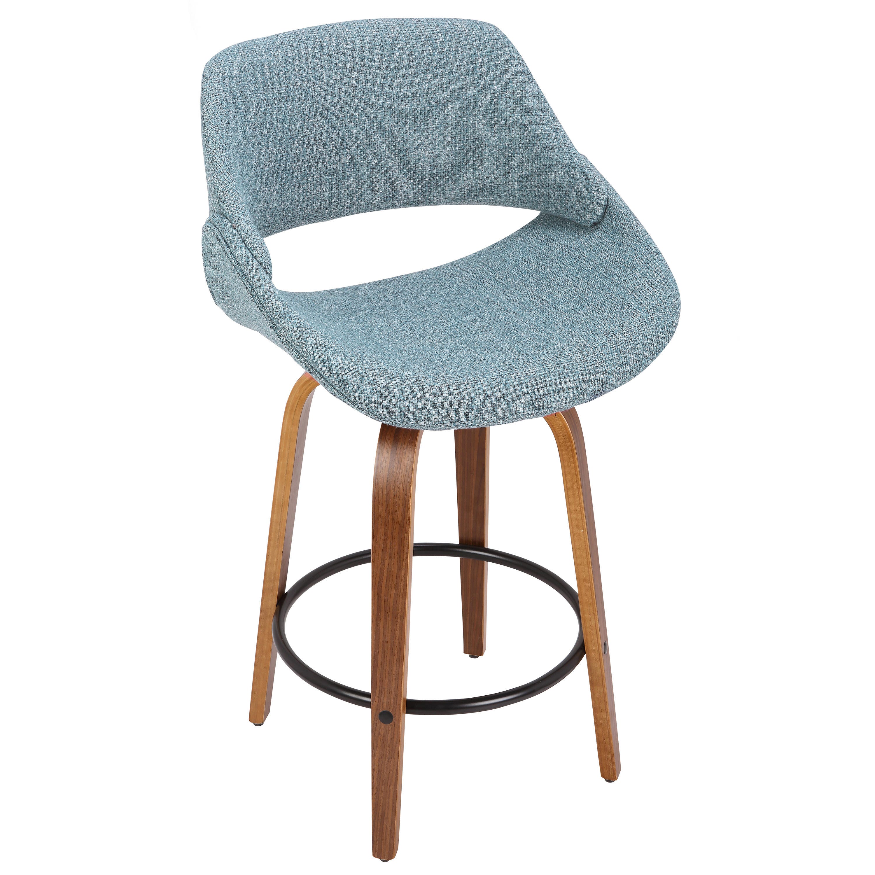 LumiSource Fabrico Counter Stool - Set of 2, Blue/Walnut, large