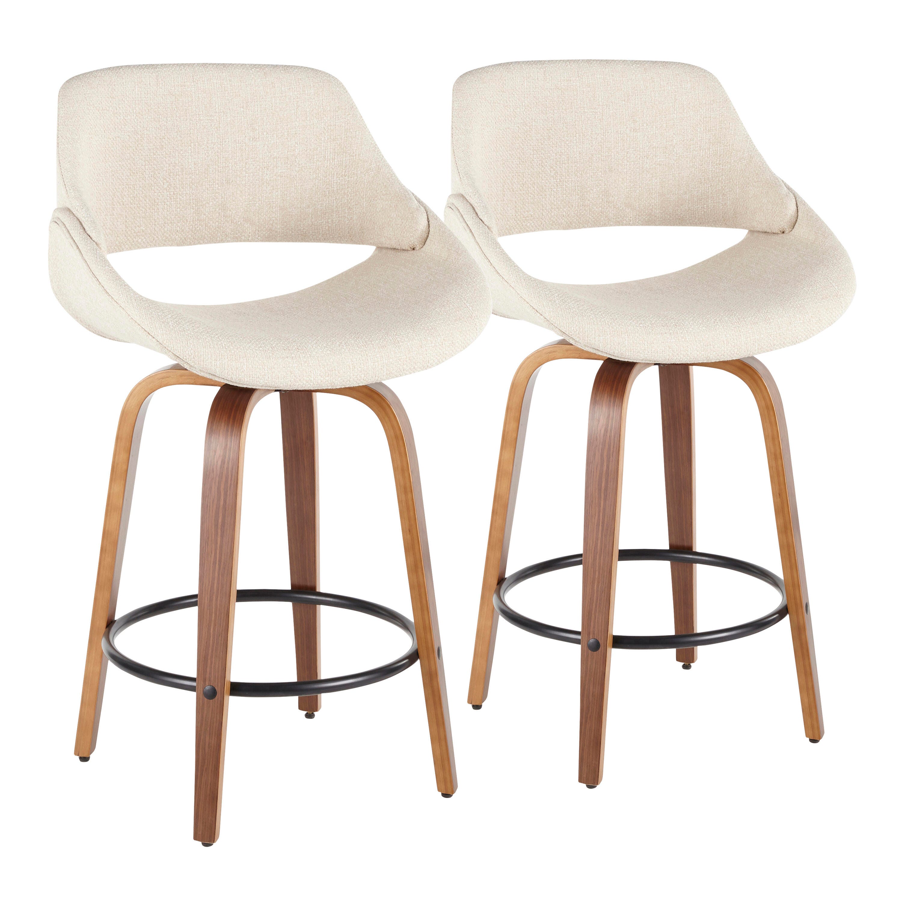 LumiSource Fabrico Counter Stool - Set of 2, Cream/Walnut/Black, large