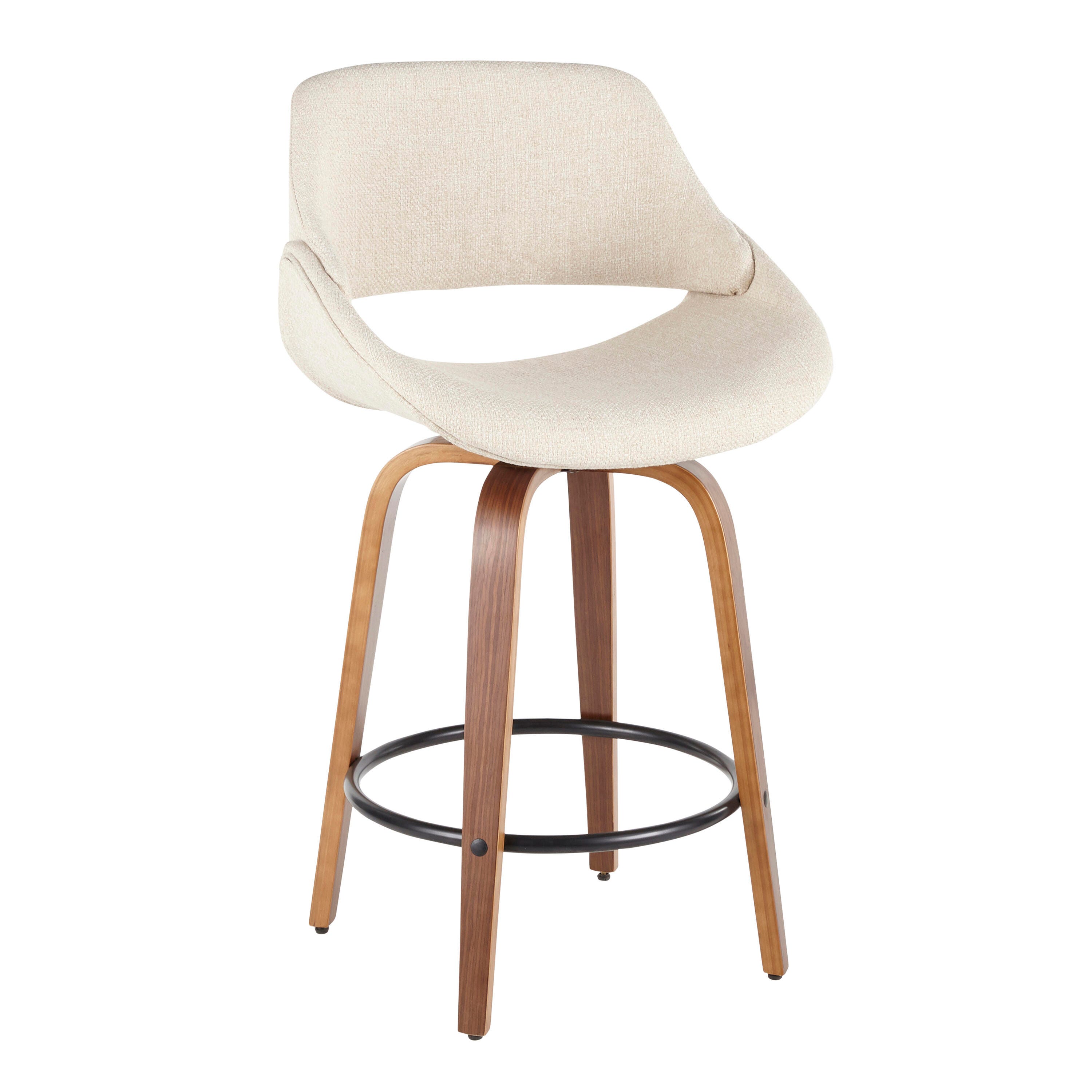 LumiSource Fabrico Counter Stool - Set of 2, Cream/Walnut/Black, large