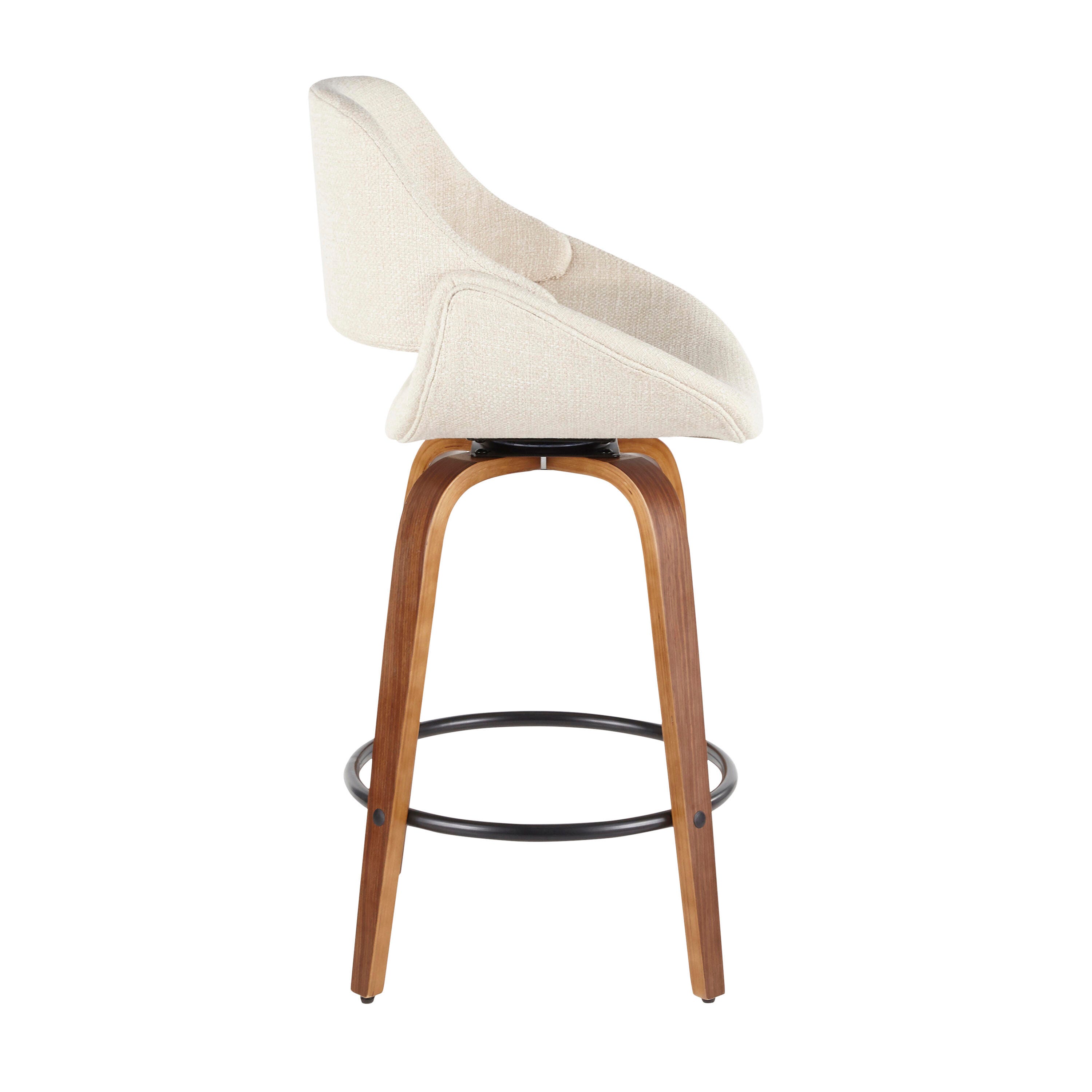 LumiSource Fabrico Counter Stool - Set of 2, Cream/Walnut/Black, large