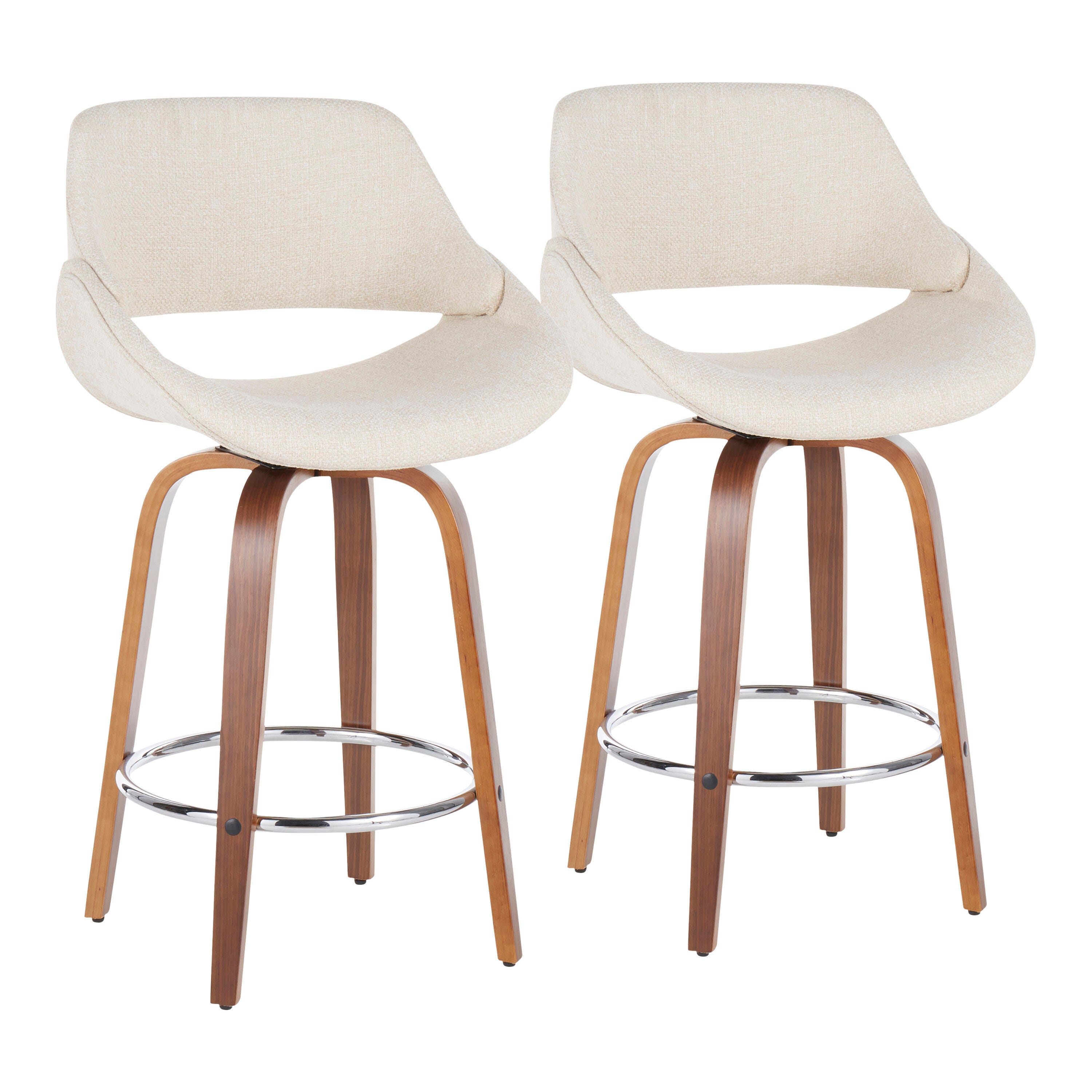 LumiSource Fabrico Counter Stool - Set of 2, Walnut/Cream/Chrome, large