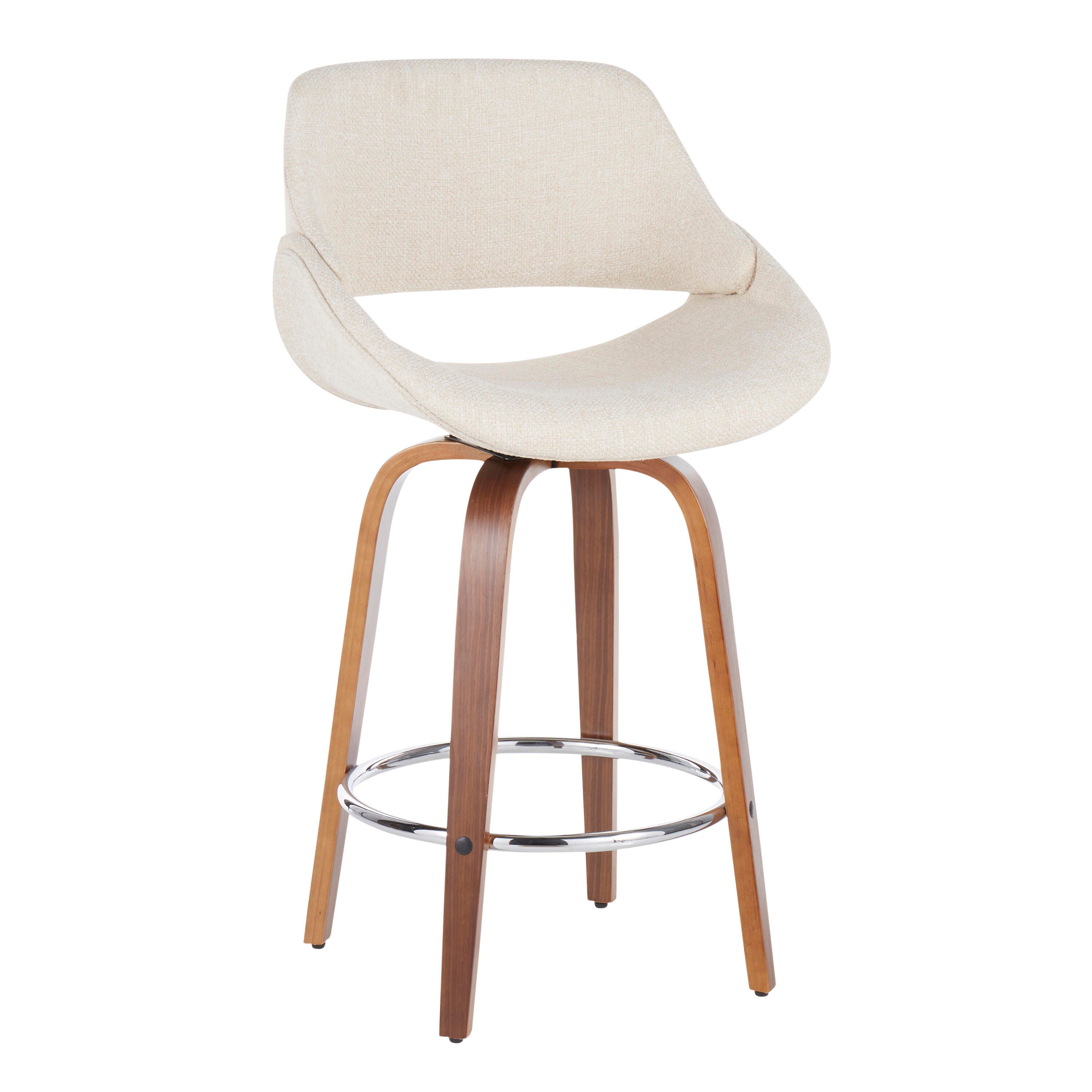 LumiSource Fabrico Counter Stool - Set of 2, Walnut/Cream/Chrome, large