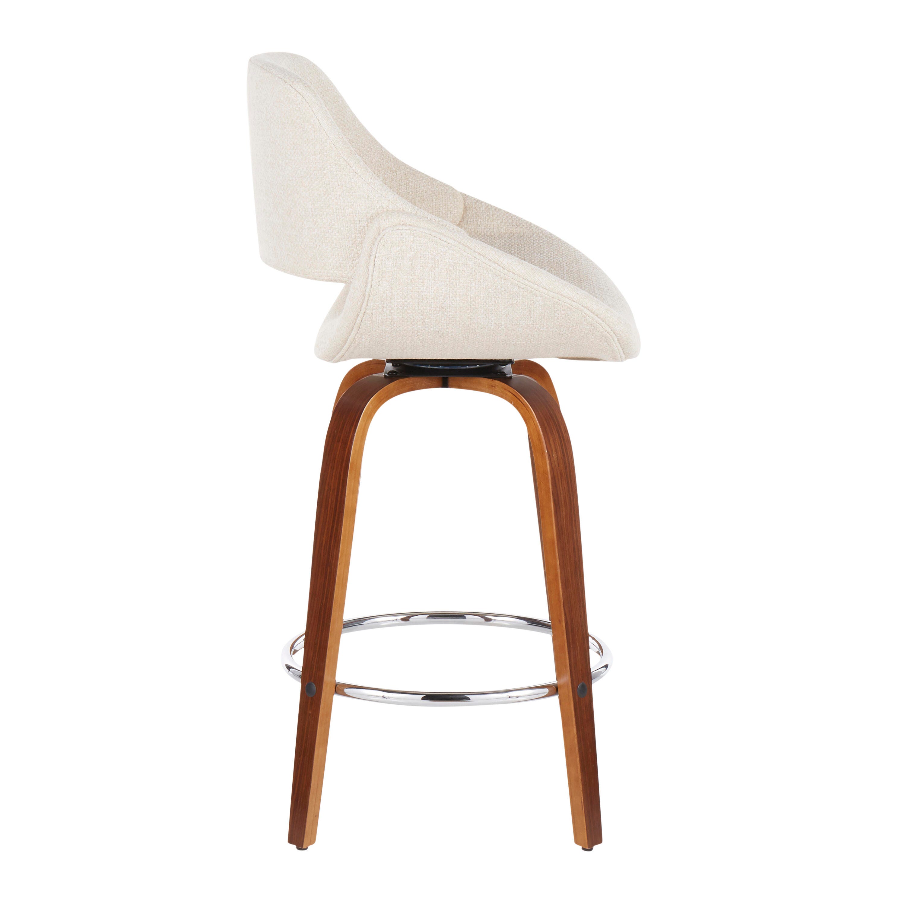 LumiSource Fabrico Counter Stool - Set of 2, Walnut/Cream/Chrome, large