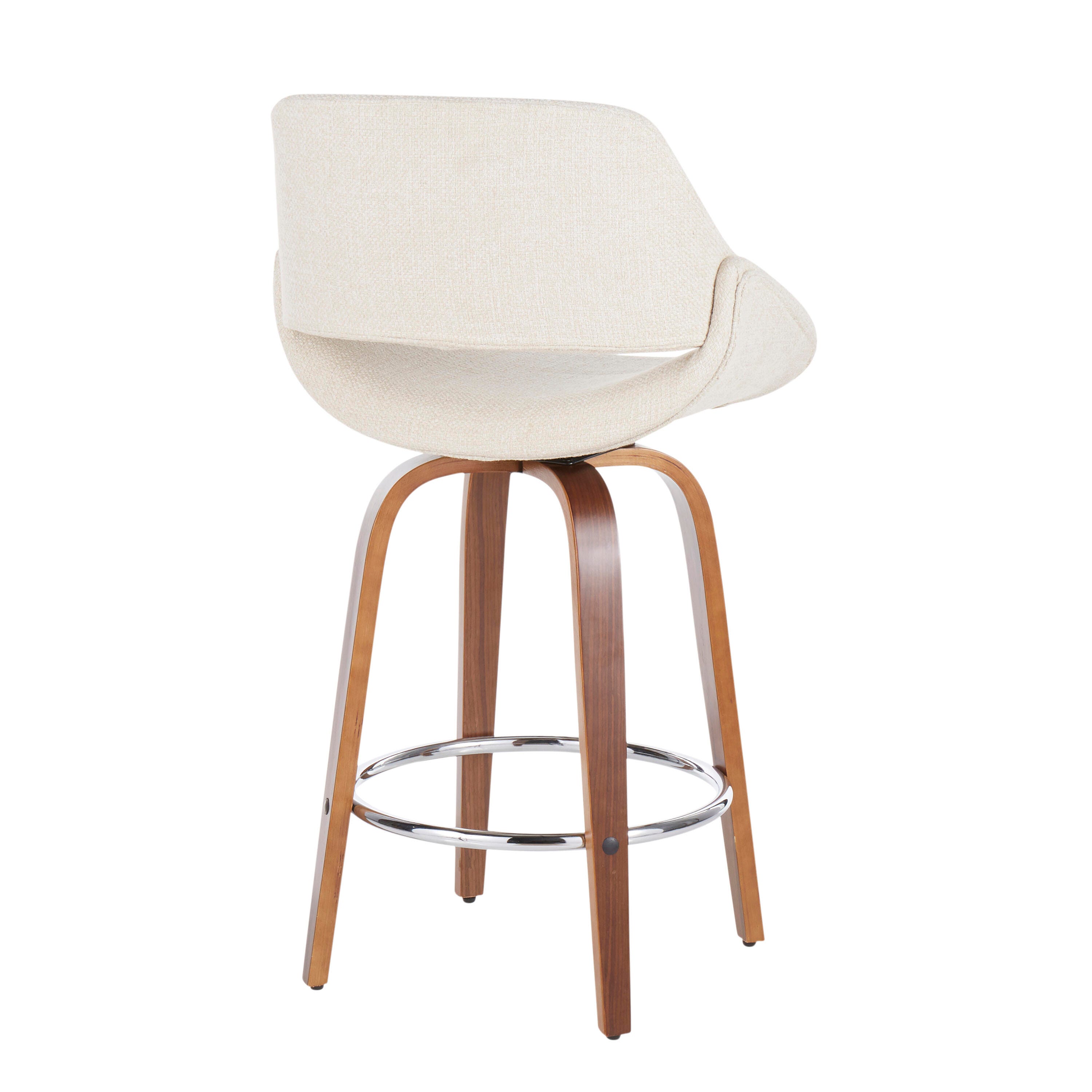 LumiSource Fabrico Counter Stool - Set of 2, Walnut/Cream/Chrome, large