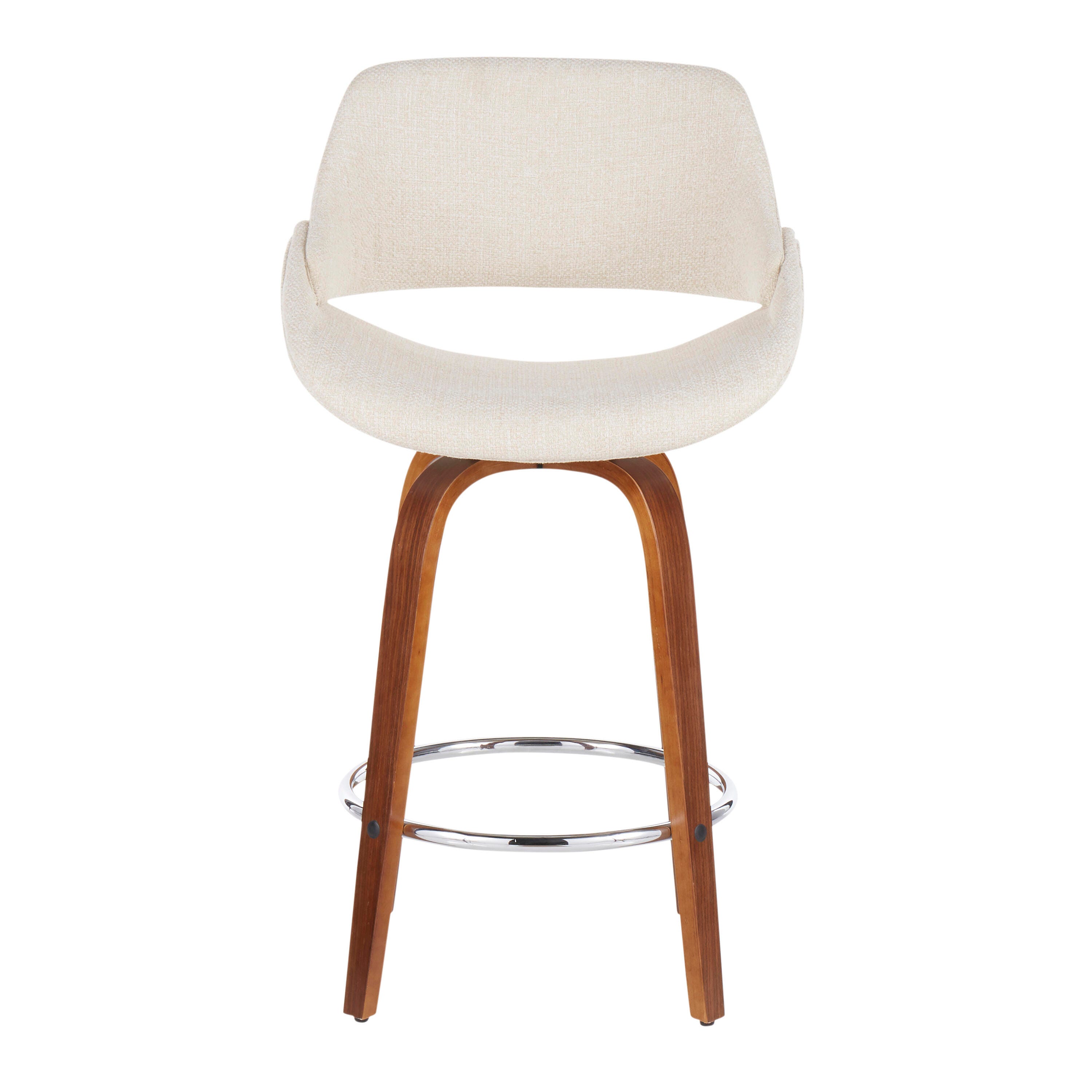 LumiSource Fabrico Counter Stool - Set of 2, Walnut/Cream/Chrome, large