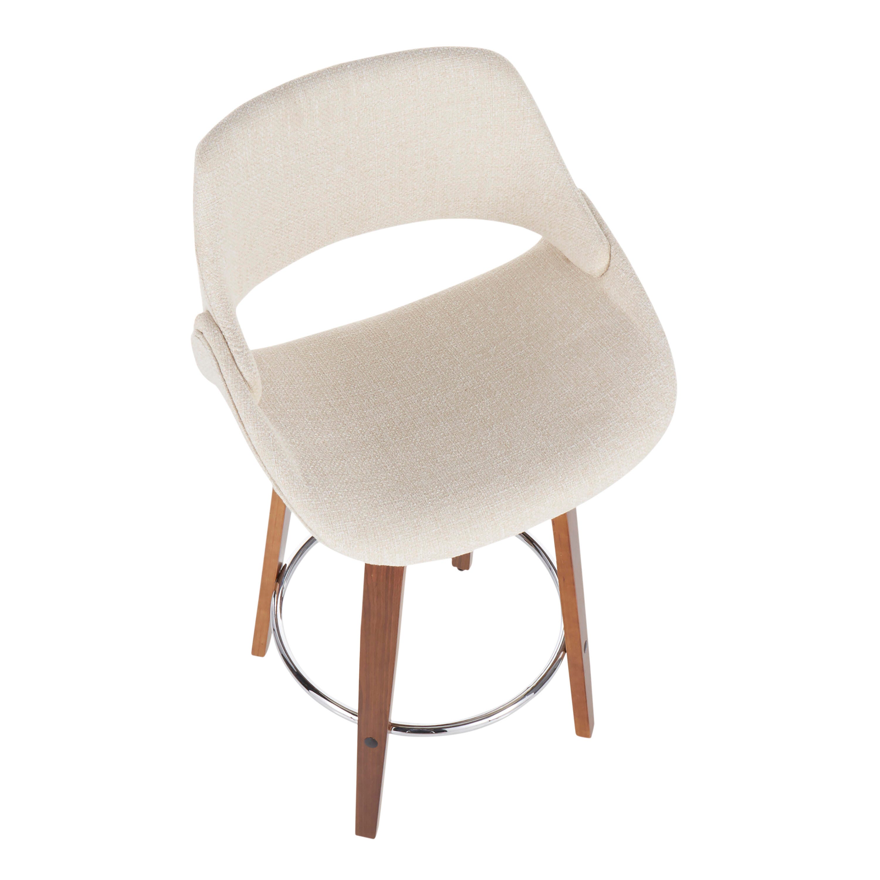LumiSource Fabrico Counter Stool - Set of 2, Walnut/Cream/Chrome, large