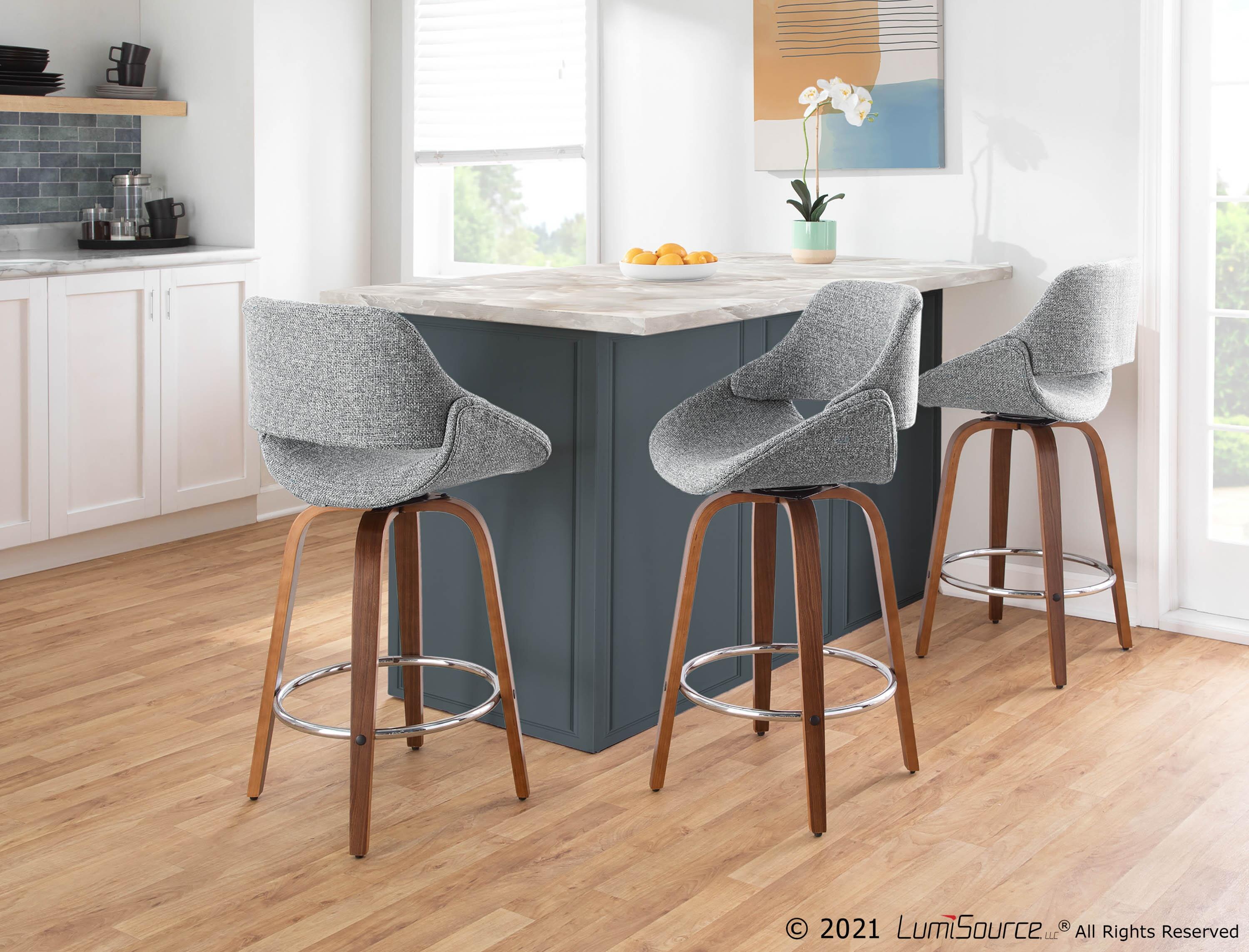 LumiSource Fabrico Counter Stool - Set of 2, Walnut/Gray/Chrome, large