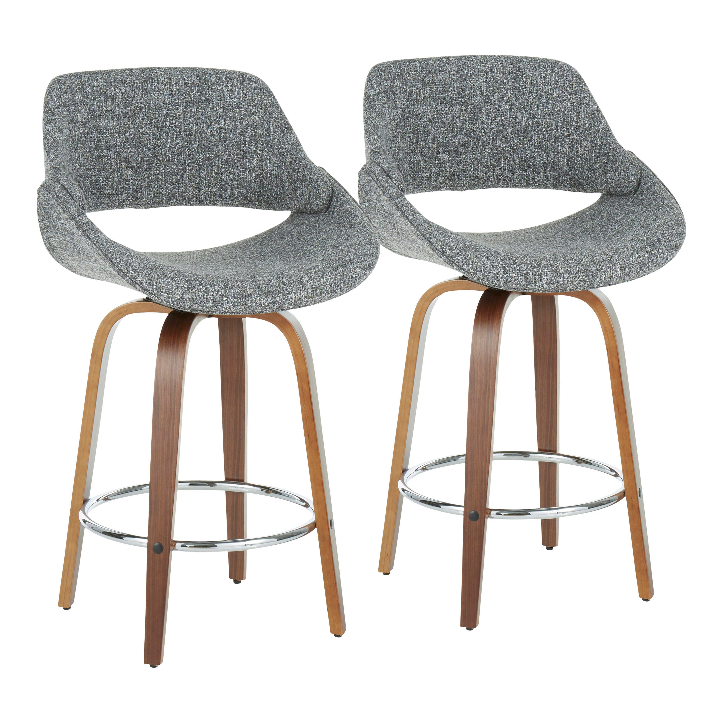 LumiSource Fabrico Counter Stool - Set of 2, Walnut/Gray/Chrome, large