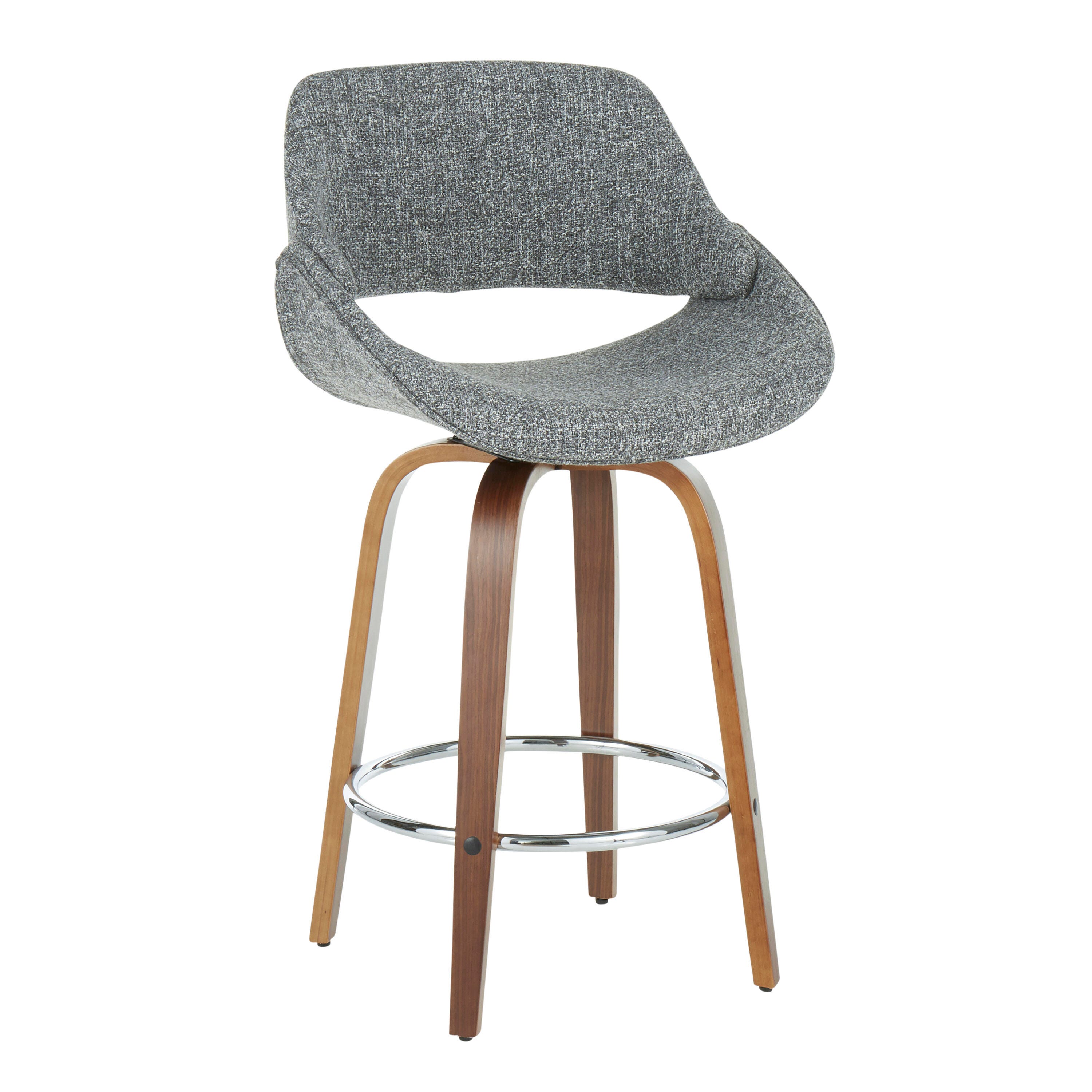 LumiSource Fabrico Counter Stool - Set of 2, Walnut/Gray/Chrome, large
