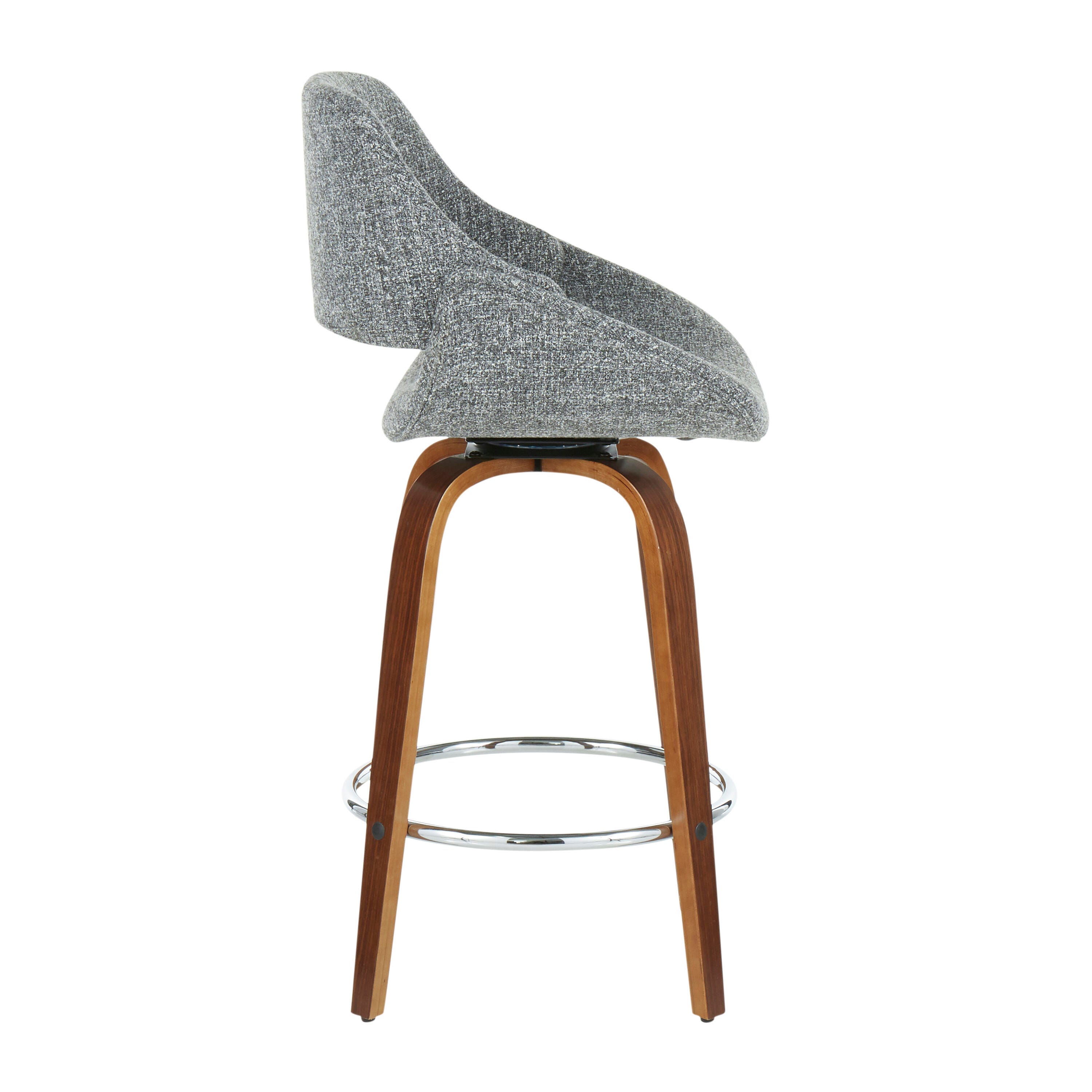 LumiSource Fabrico Counter Stool - Set of 2, Walnut/Gray/Chrome, large
