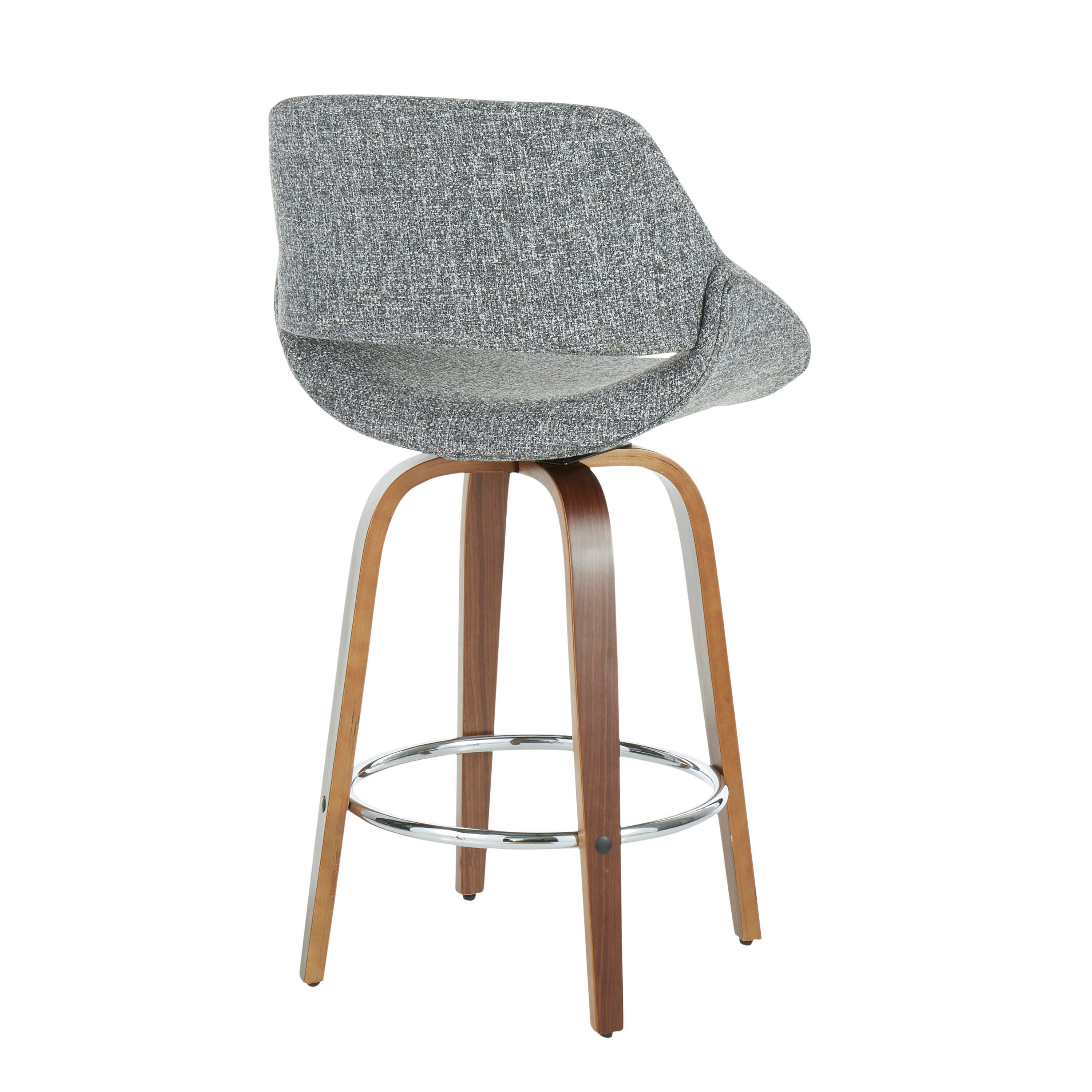 LumiSource Fabrico Counter Stool - Set of 2, Walnut/Gray/Chrome, large