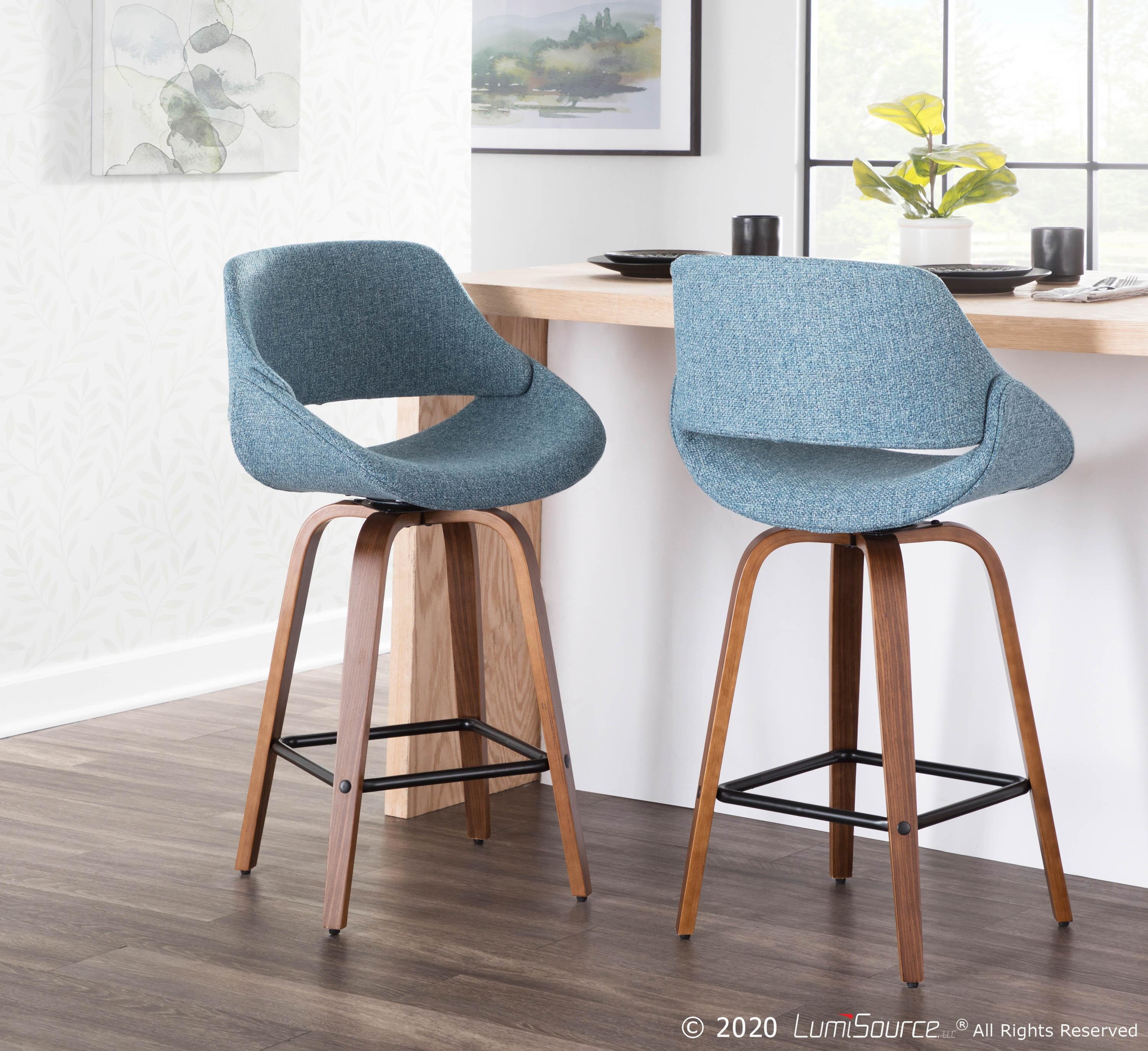 LumiSource Fabrico Counter Stool - Set of 2, Walnut/Blue/Black, large