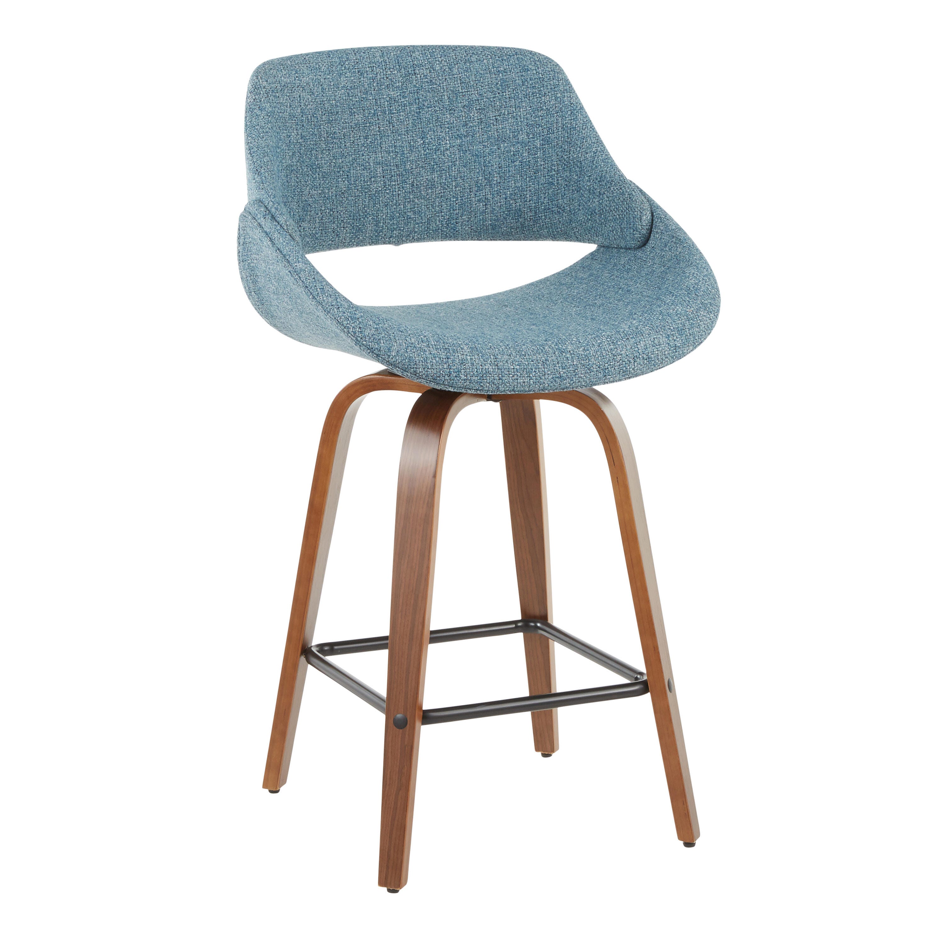 LumiSource Fabrico Counter Stool - Set of 2, Walnut/Blue/Black, large