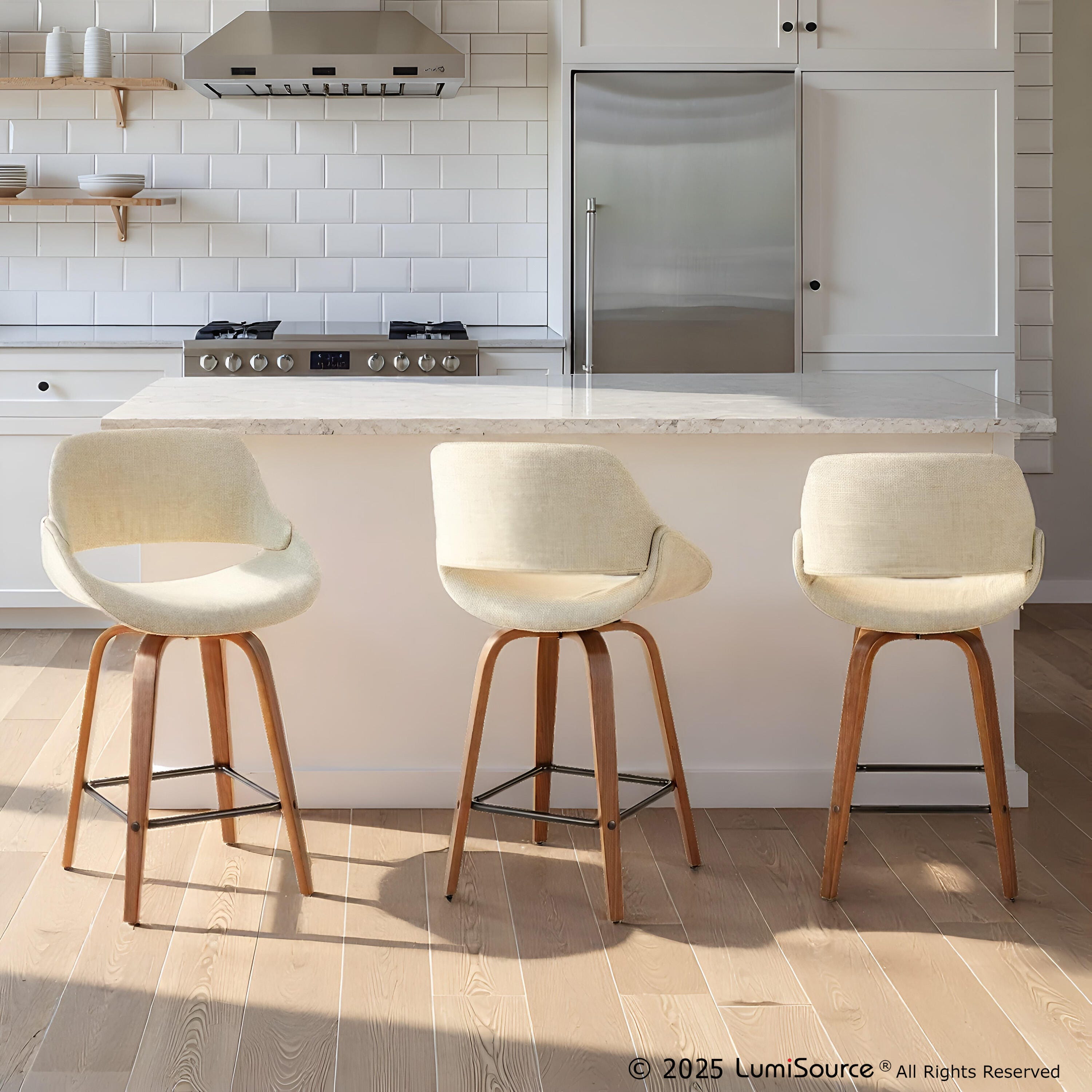 LumiSource Fabrico Counter Stool - Set of 2, Walnut/Cream/Black, large